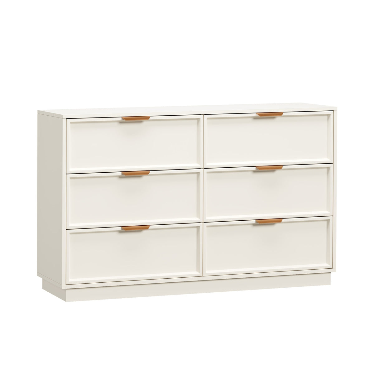 Oikiture 6 Chest of Drawer Dresser Lowboy Storage Metal Handle Creamy White