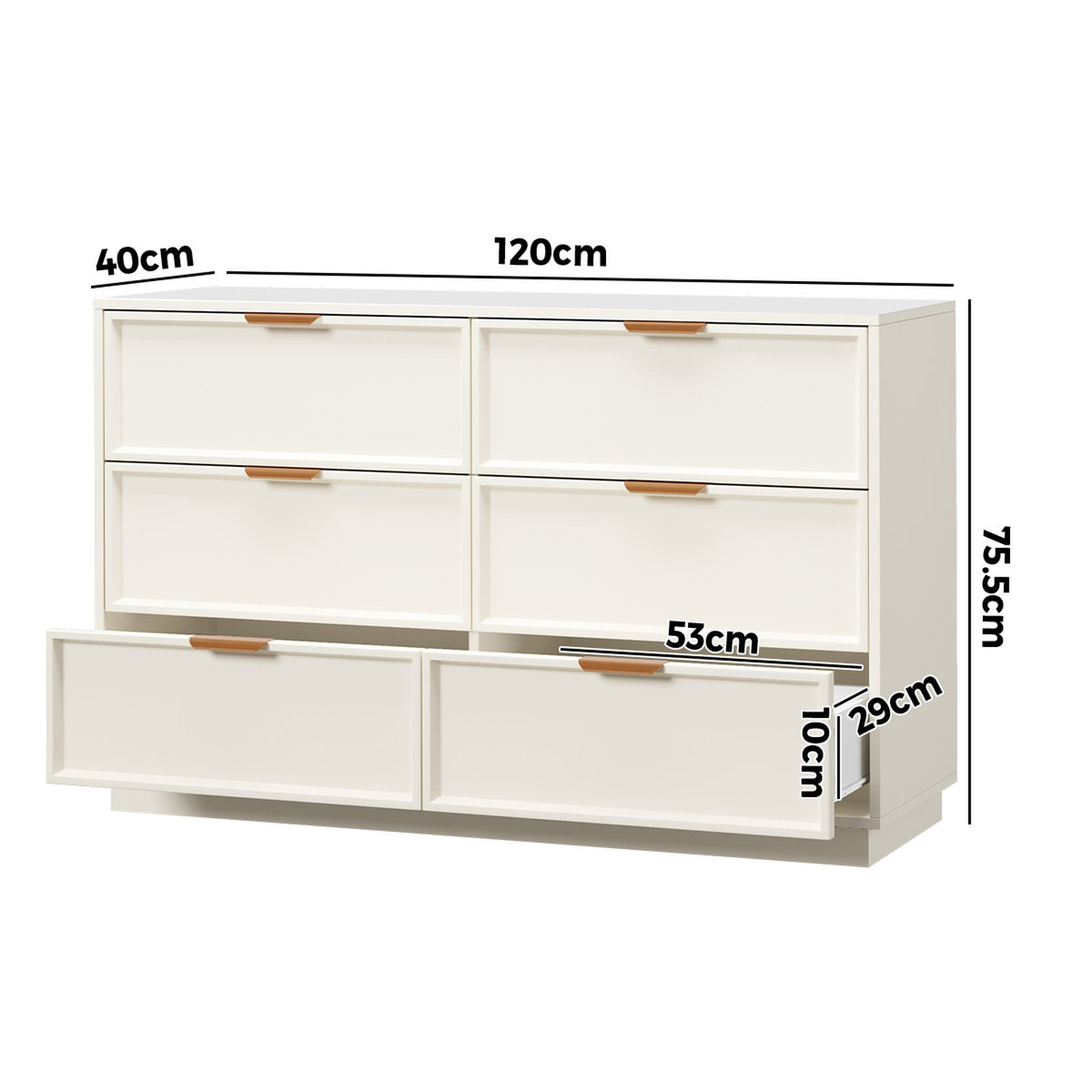 Oikiture 6 Chest of Drawer Dresser Lowboy Storage Metal Handle Creamy White