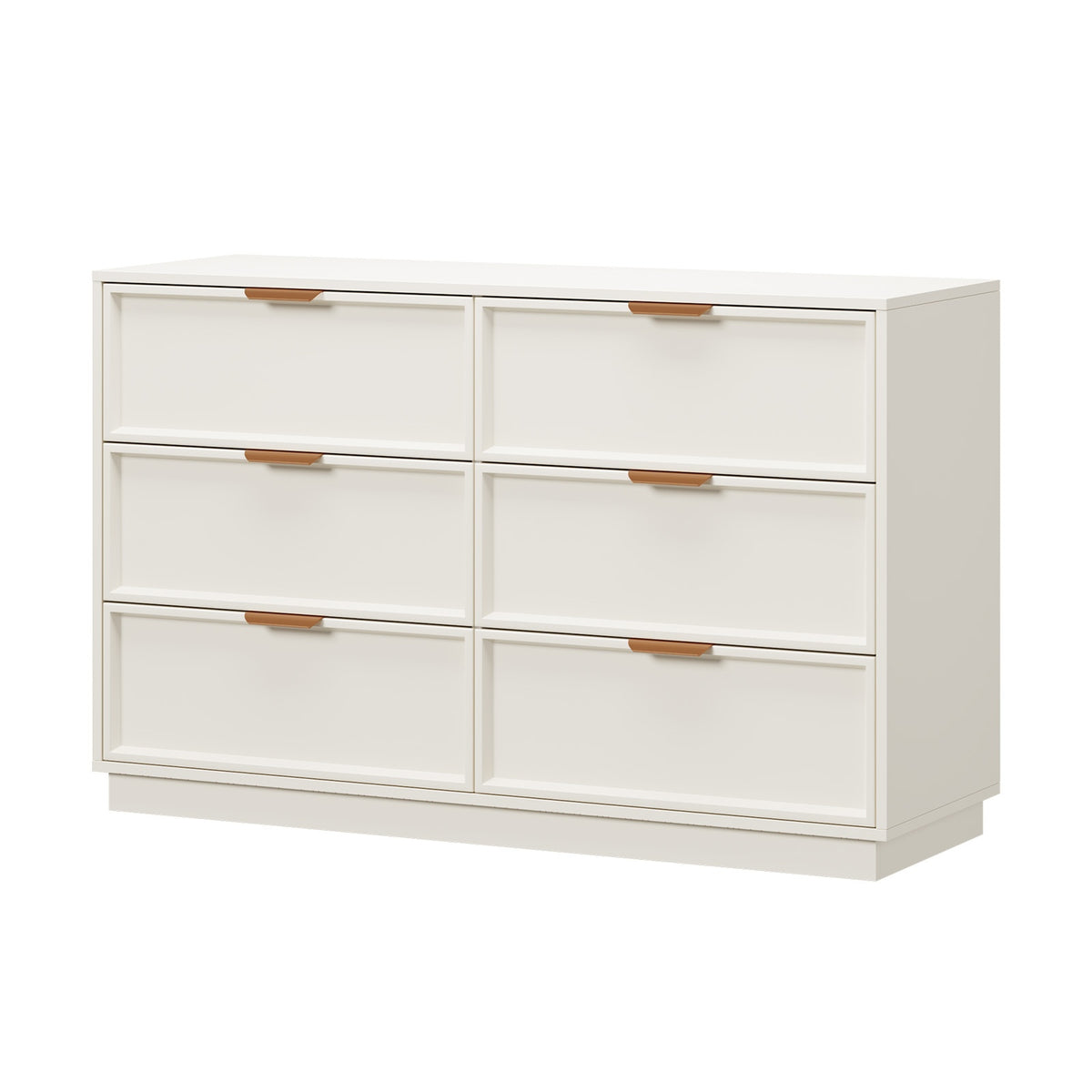 Oikiture 6 Chest of Drawer Dresser Lowboy Storage Metal Handle Creamy White