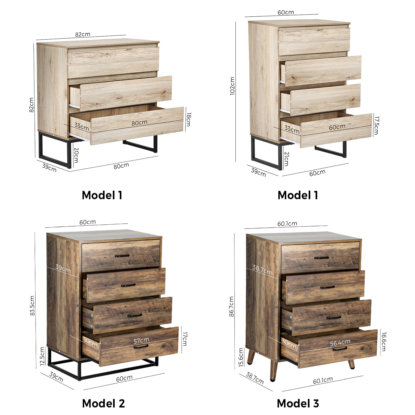 Oikiture Chest of Drawers Storage Cabinet Tallboy Dresser Bedroom Furniture - Sunyee