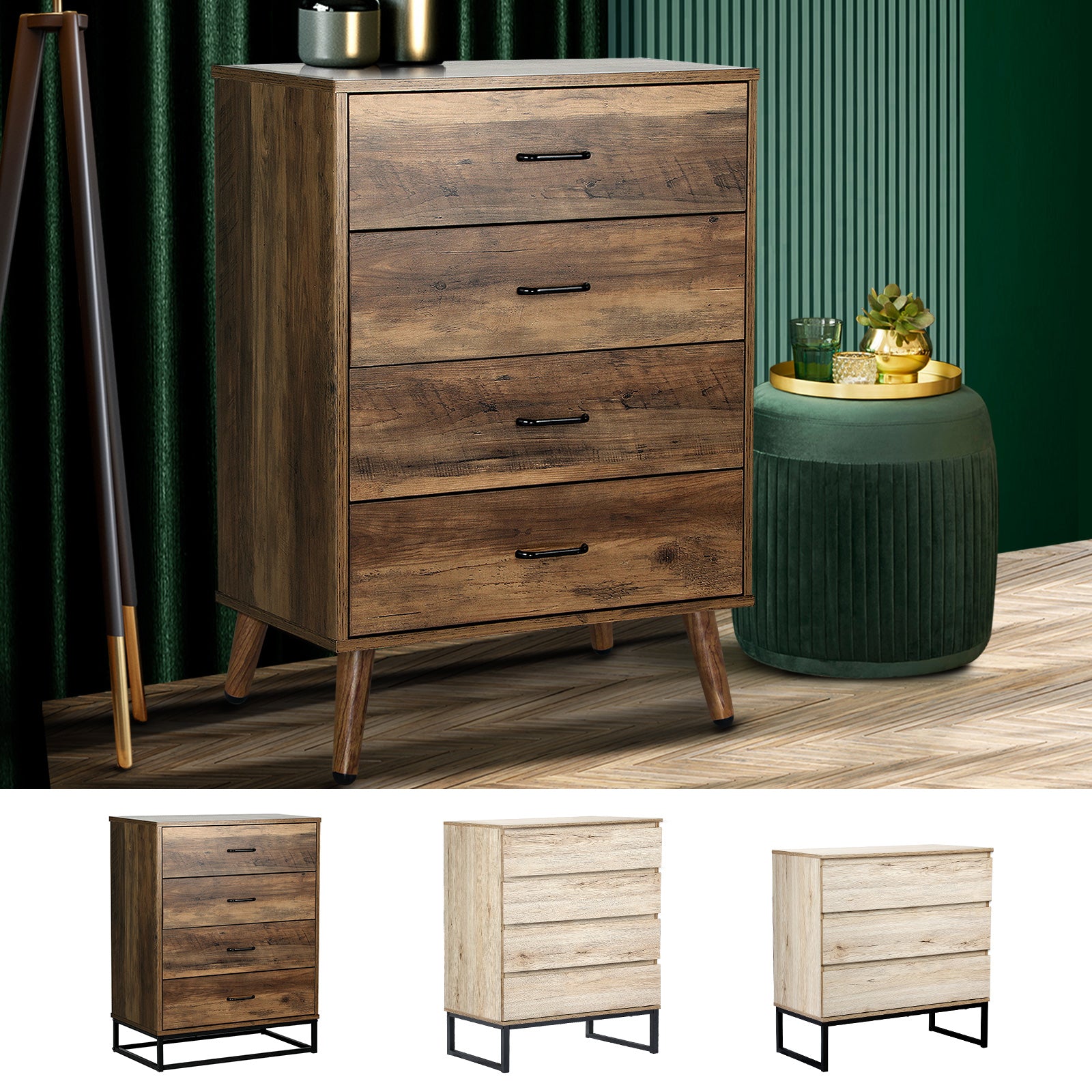 Oikiture Chest of Drawers Storage Cabinet Tallboy Dresser Bedroom Furniture - Sunyee
