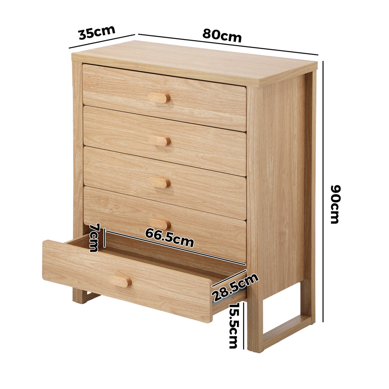 Oikiture 5 Chest of Drawers Dresser Tallboy Storage Desk Bedroom Natural