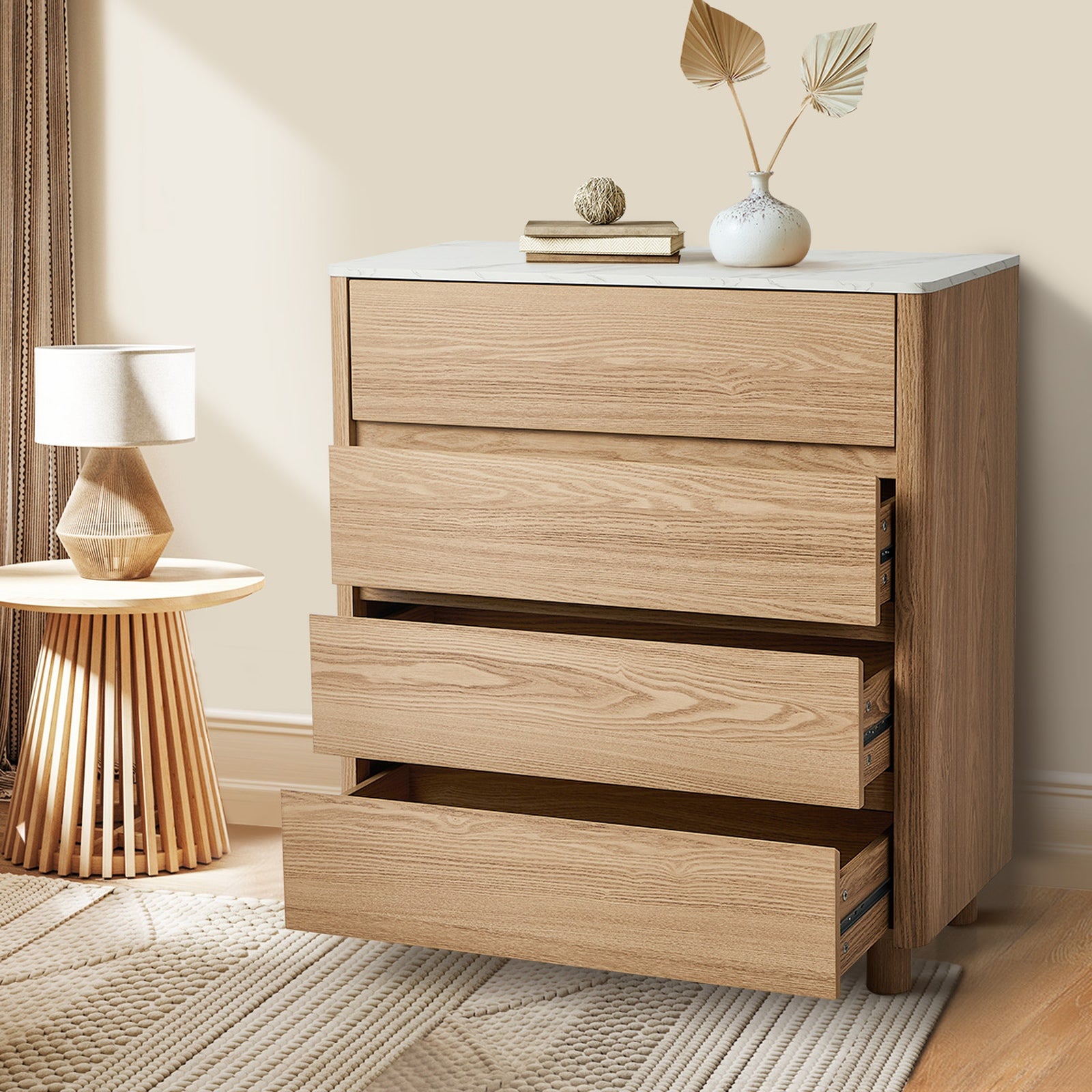 Oikiture 4 Chest of Drawers Dresser Tallboy Storage Cabinet Faux Marble Top - Sunyee