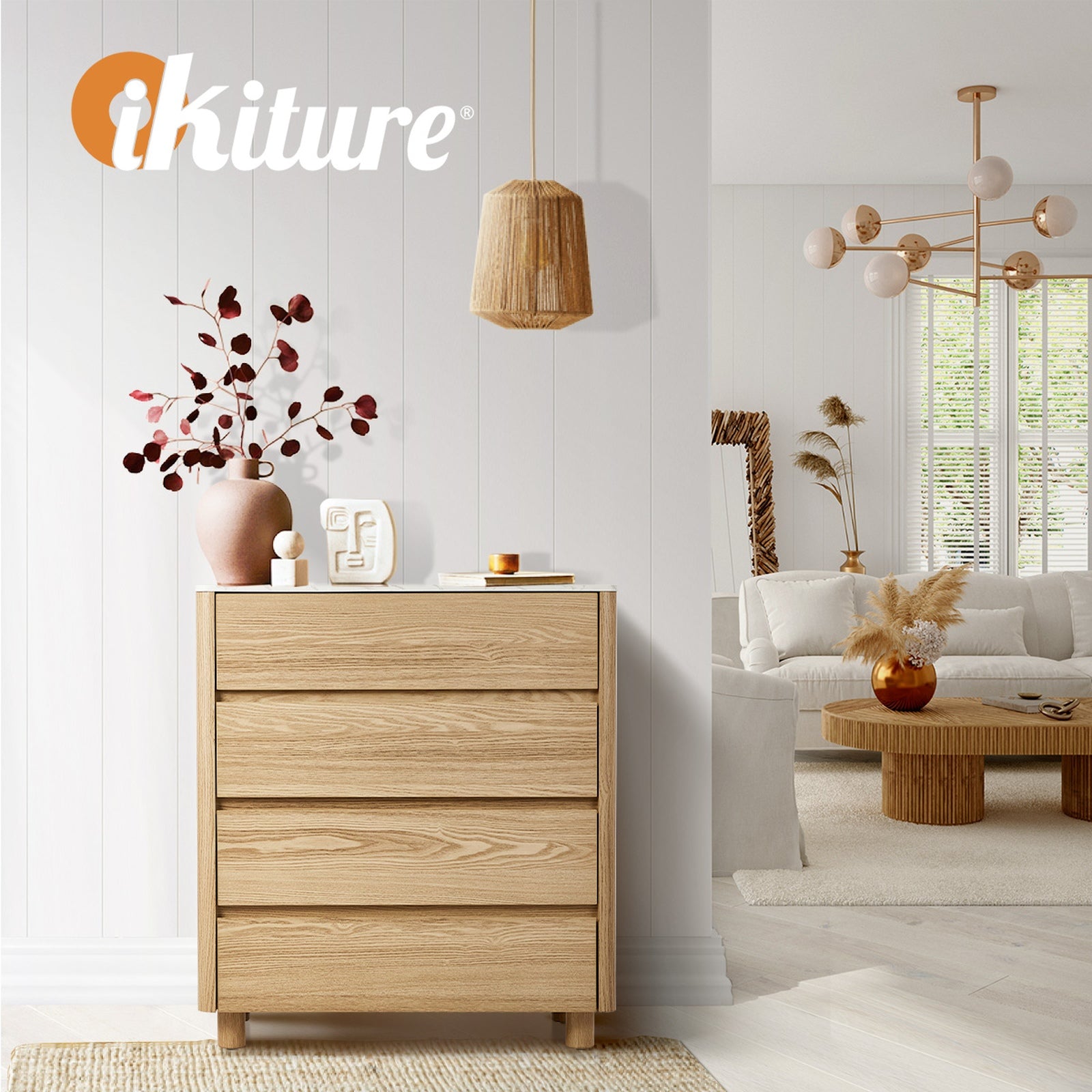 Oikiture 4 Chest of Drawers Dresser Tallboy Storage Cabinet Faux Marble Top - Sunyee