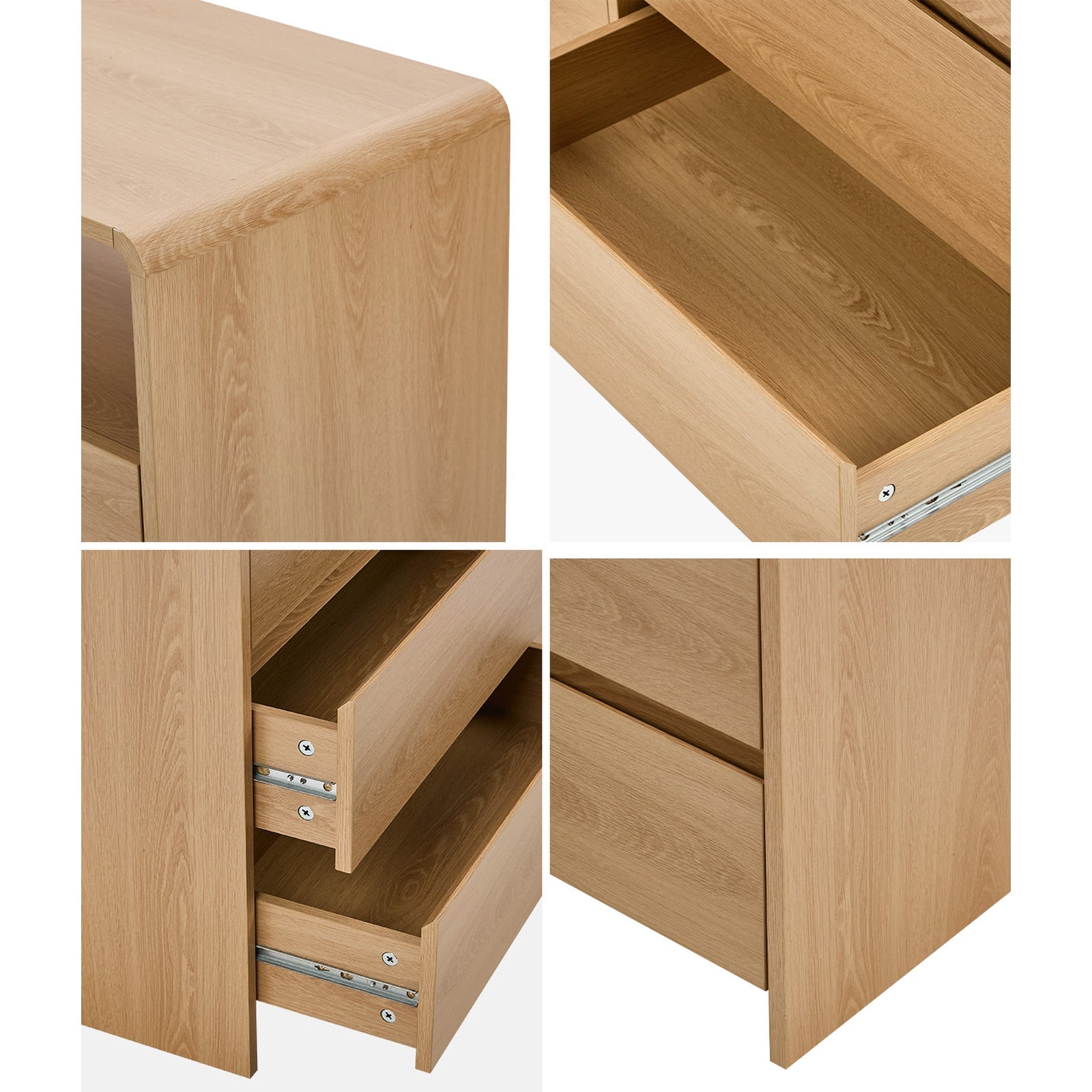 Oikiture 6 Chest Of Drawers Dresser with 2 Open Shelves Handle-Free Natural