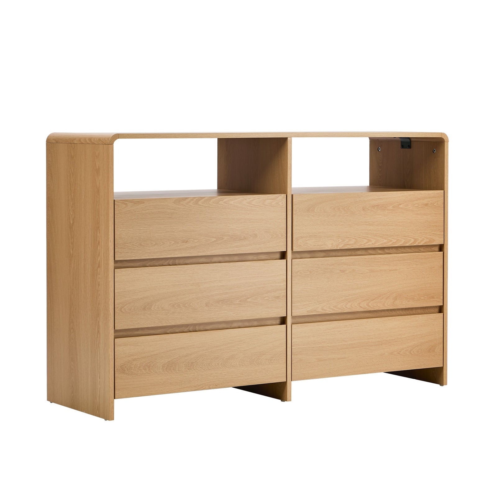 Oikiture 6 Chest Of Drawers Dresser with 2 Open Shelves Handle-Free Natural