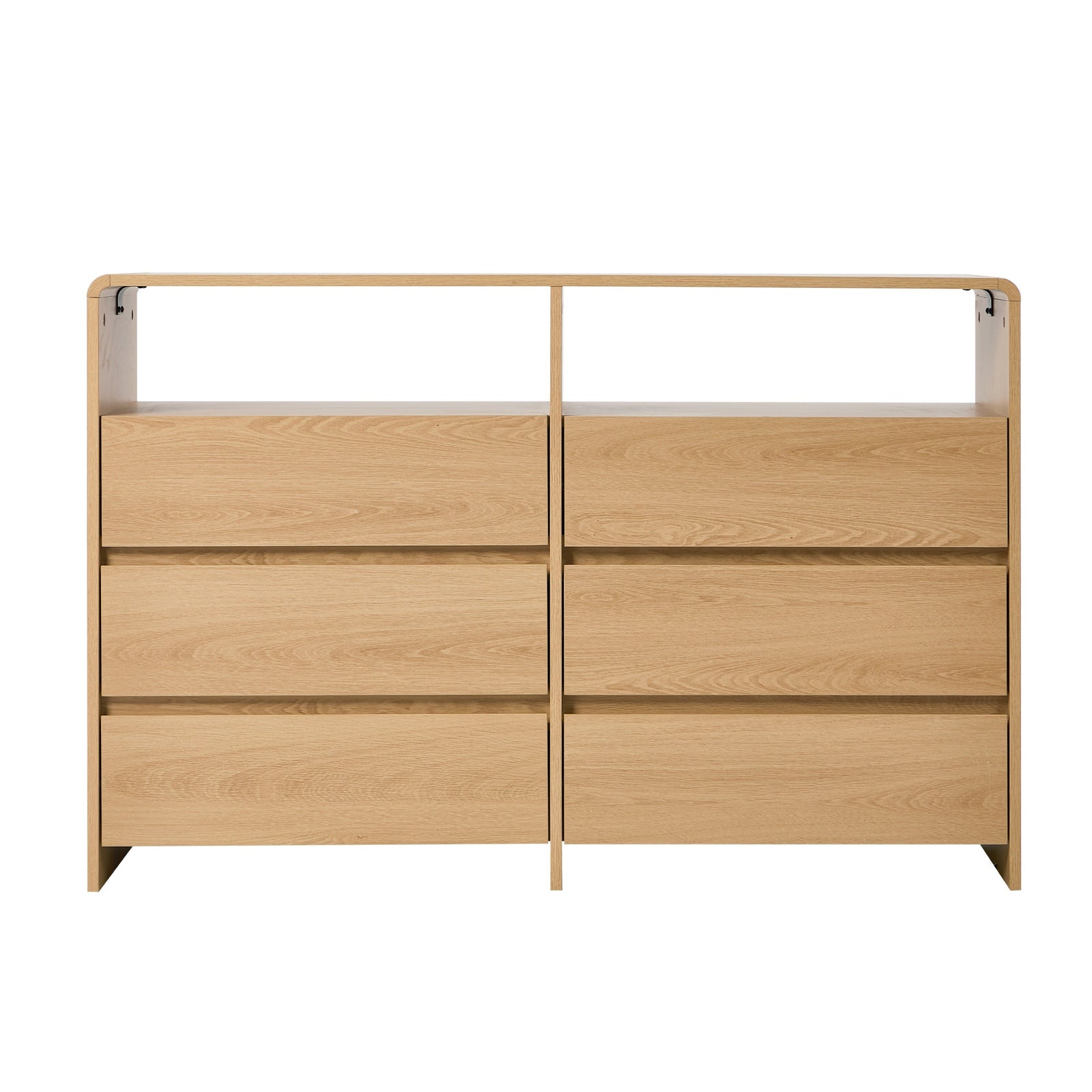Oikiture 6 Chest Of Drawers Dresser with 2 Open Shelves Handle-Free Natural