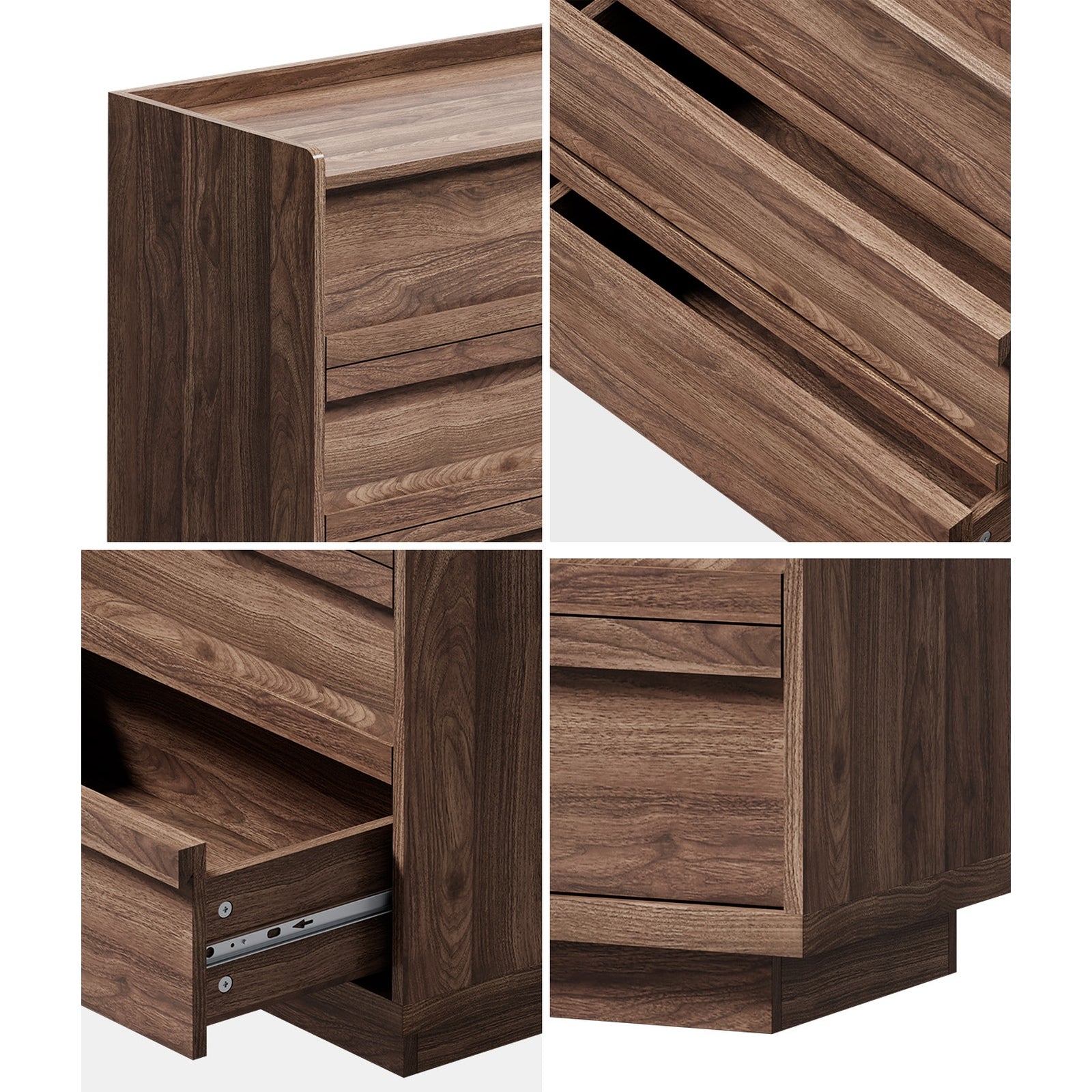 Oikiture 6 Chest Of Drawers Lowboy Dresser Handle-Free Storage Cabinet Walnut