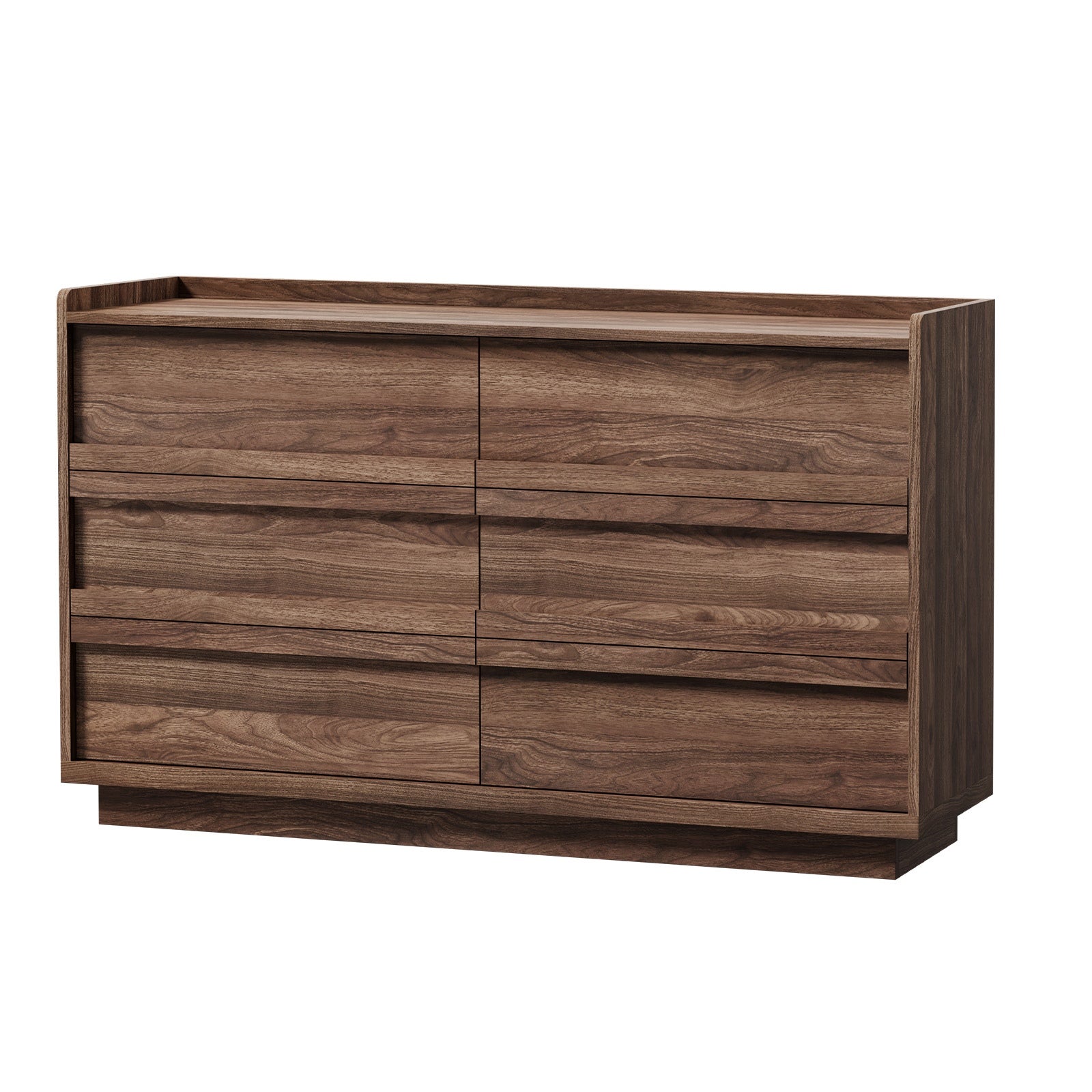 Oikiture 6 Chest Of Drawers Lowboy Dresser Handle-Free Storage Cabinet Walnut