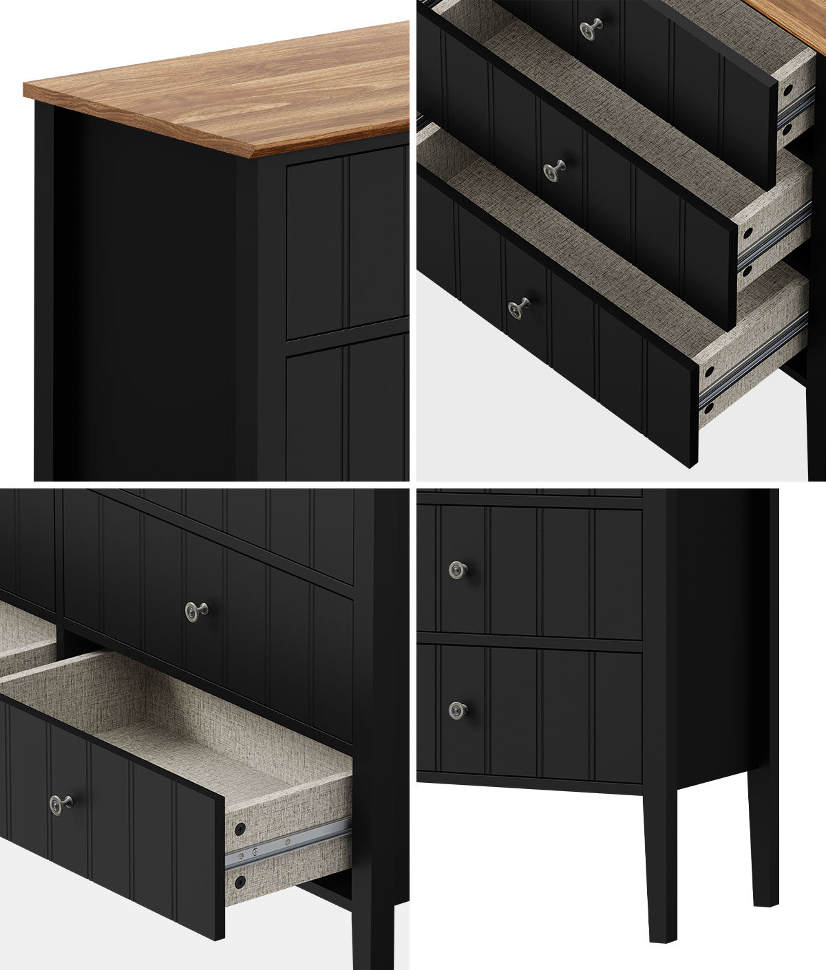 Oikiture Modern Cottage Farmhouse 6 Drawer Chest Zinc Alloy Handles Black