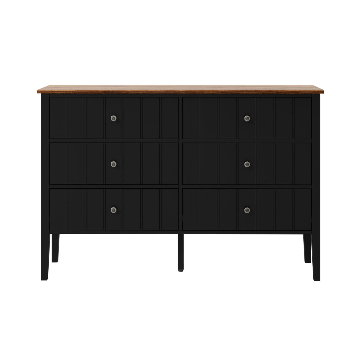 Oikiture Modern Cottage Farmhouse 6 Drawer Chest Zinc Alloy Handles Black