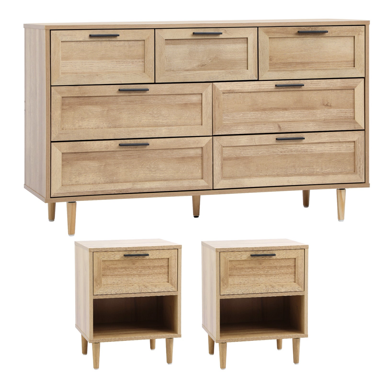 Oikiture 7 Chest of Drawers and 2 Bedside Tables Nightstands Bedroom Set - Sunyee