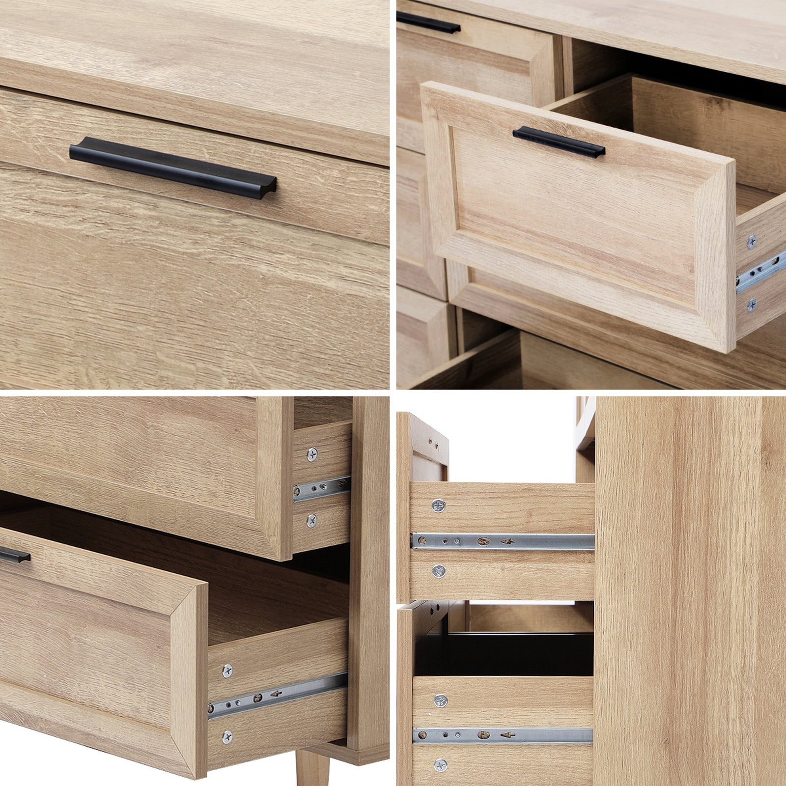 Oikiture 7 Chest of Drawers and 2 Bedside Tables Nightstand Bedroom Set Natural - Sunyee