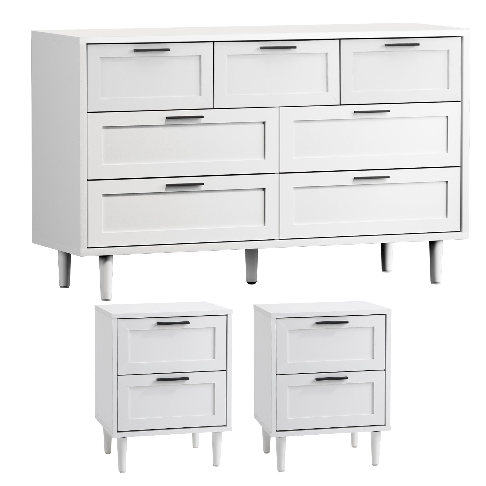 Oikiture 7 Chest of Drawers and 2 Bedside Tables Nightstand Bedroom Set White - Sunyee