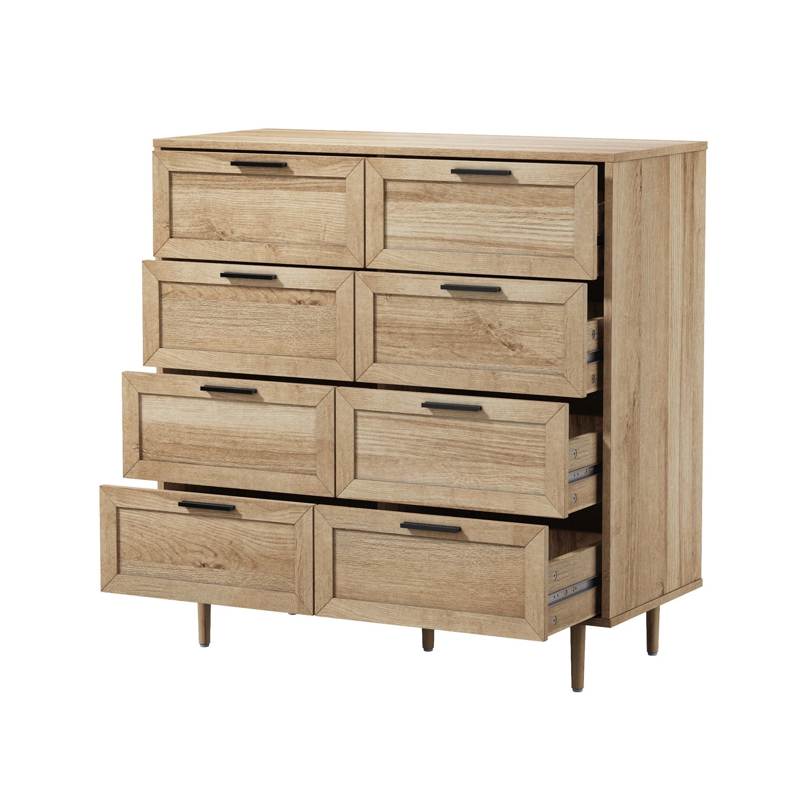 Oikiture 8 Chest of Drawers Dresser Chest Storage Cabinet Tallboy Natural