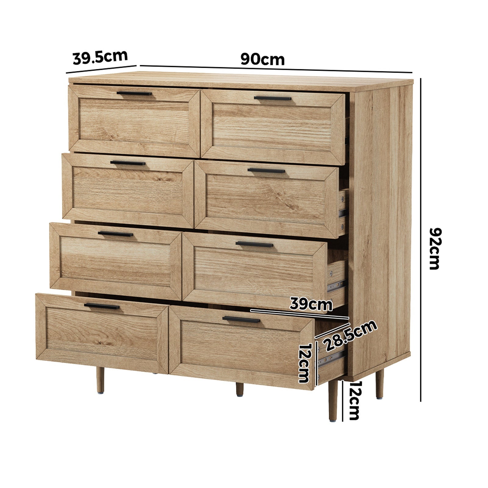 Oikiture 8 Chest of Drawers Dresser Chest Storage Cabinet Tallboy Natural