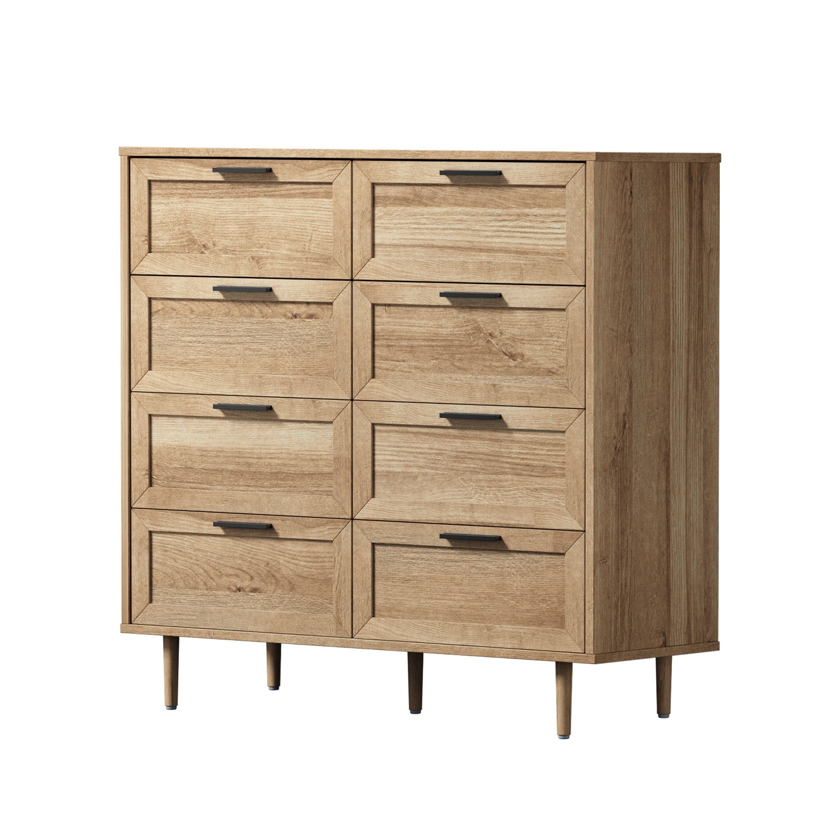 Oikiture 8 Chest of Drawers Dresser Chest Storage Cabinet Tallboy Natural