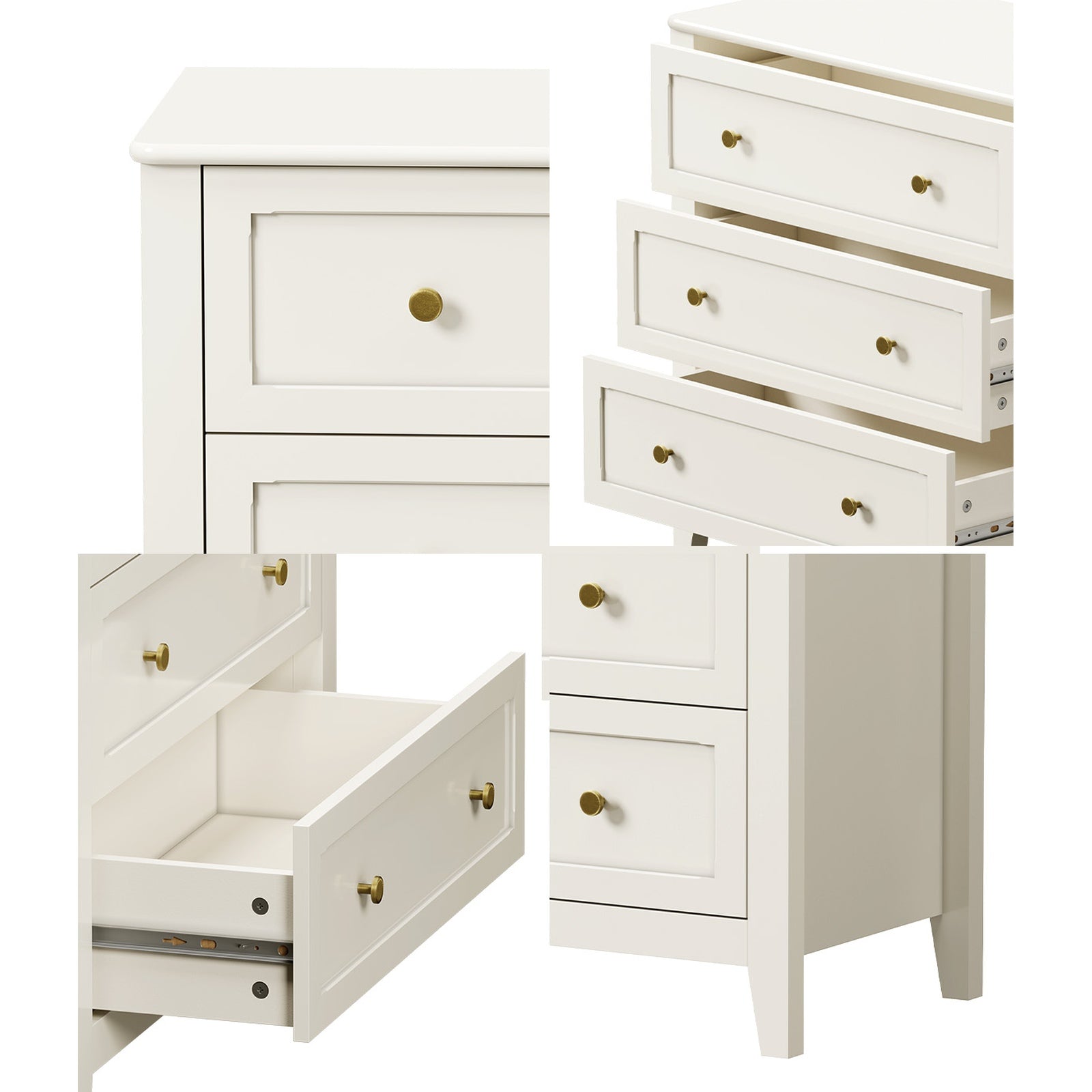 Oikiture 3 Chest Of Drawers Dresser Metal Handle Bedroom Storage White