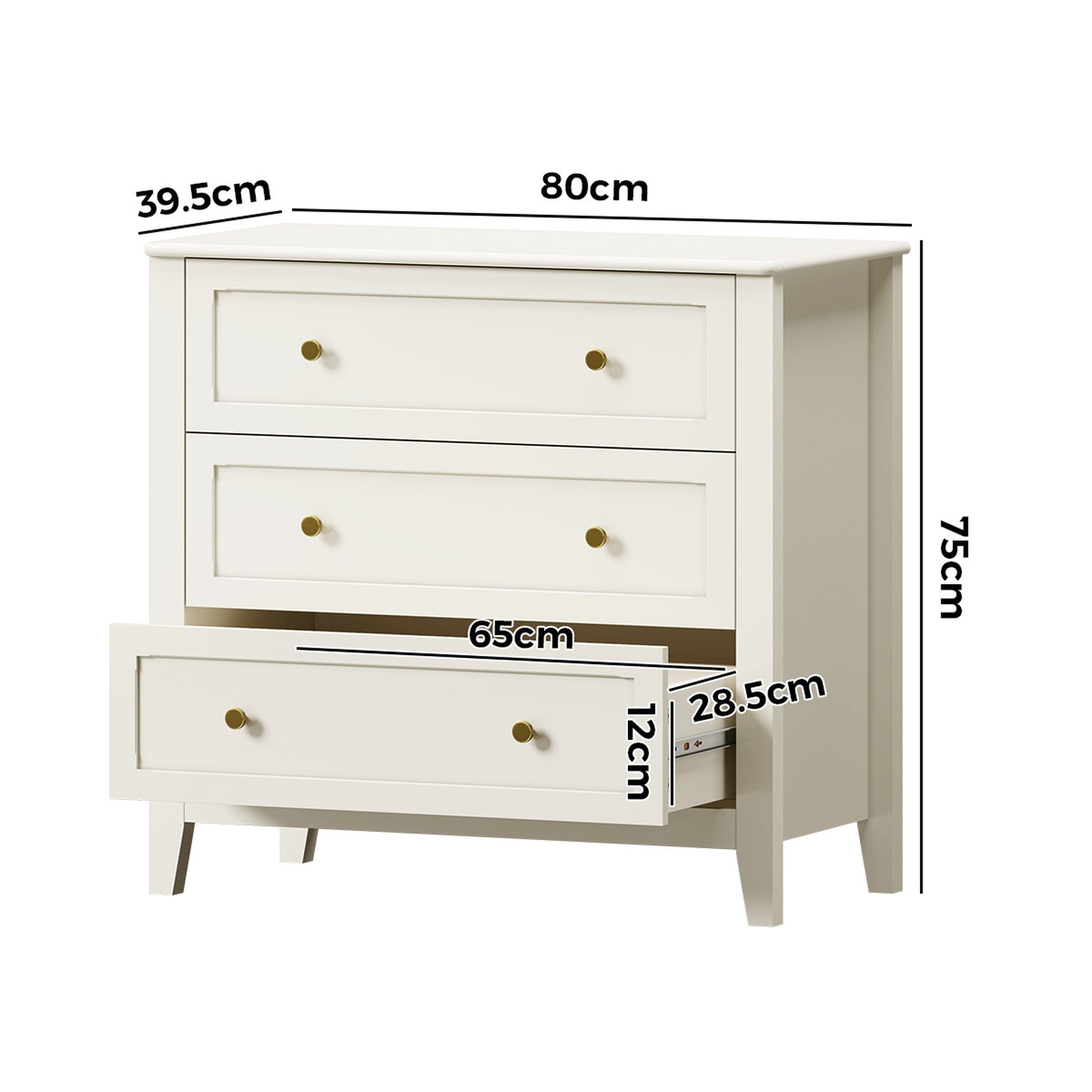 Oikiture 3 Chest Of Drawers Dresser Metal Handle Bedroom Storage White