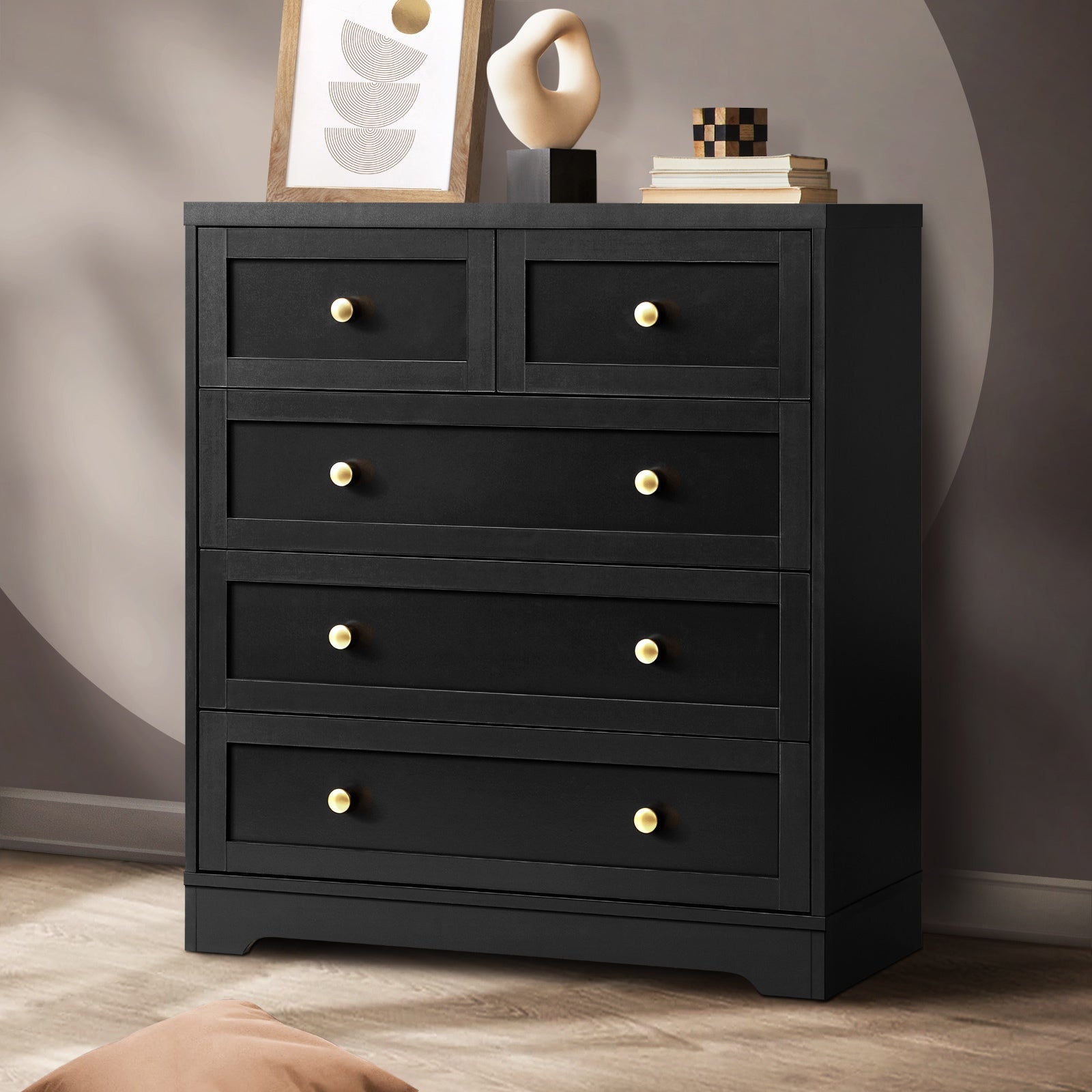 Oikiture Chest of Drawers Tallboy Dresser Table Storage Cabinet Black - Sunyee