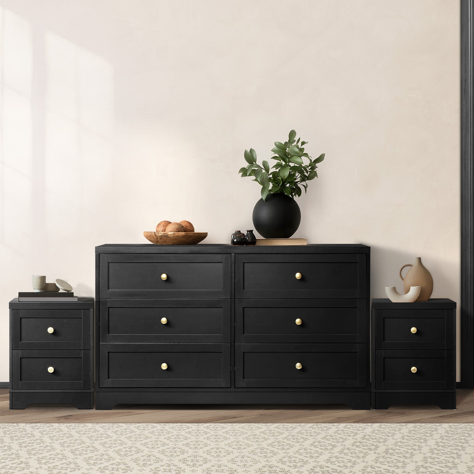 Oikiture 6 Chest of Drawers and 2 Bedside Tables Hamptons Furniture Set - Sunyee