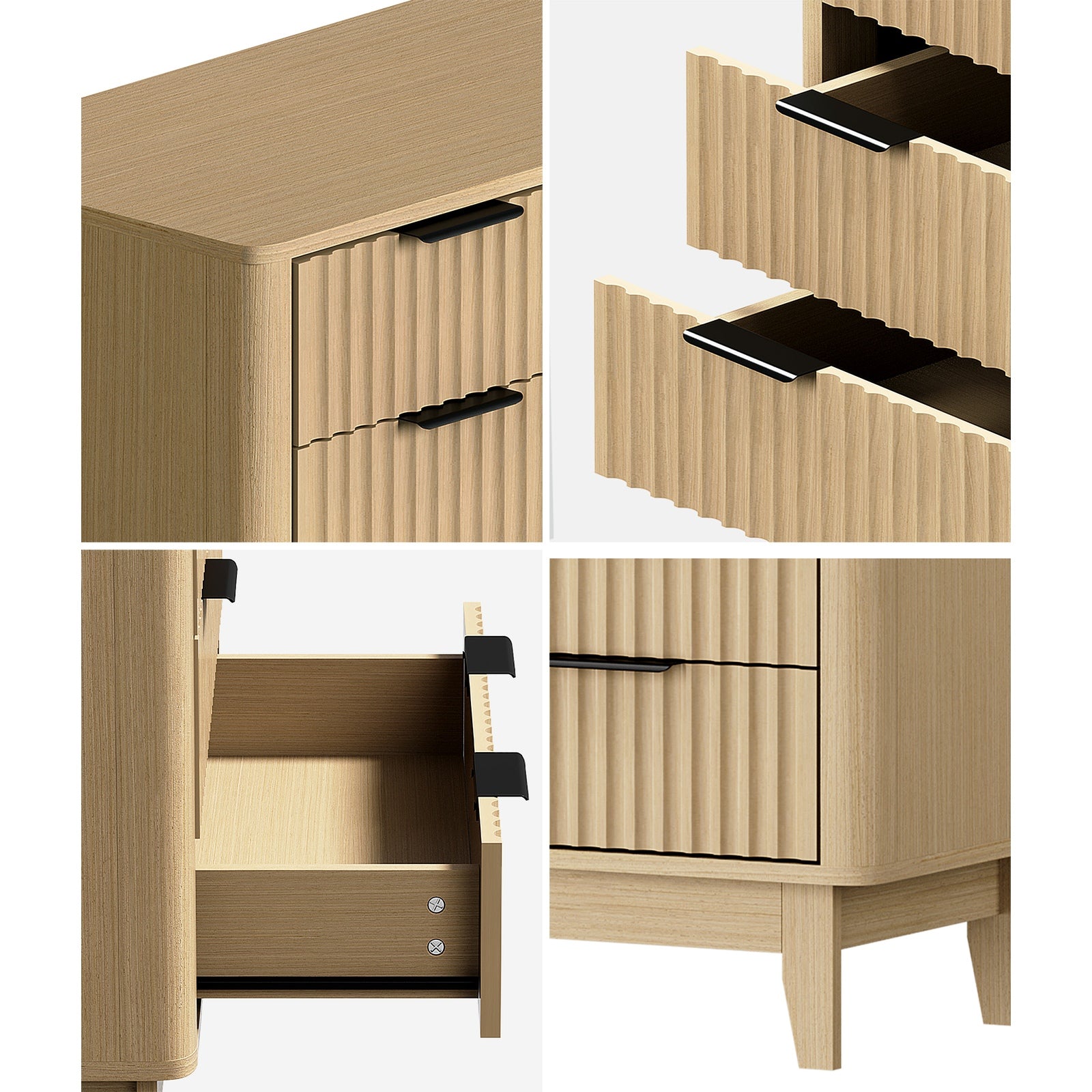 Oikiture 5 Chest of Drawers Storage Cabinet Dressers Tallboy Stripe Natural - Sunyee