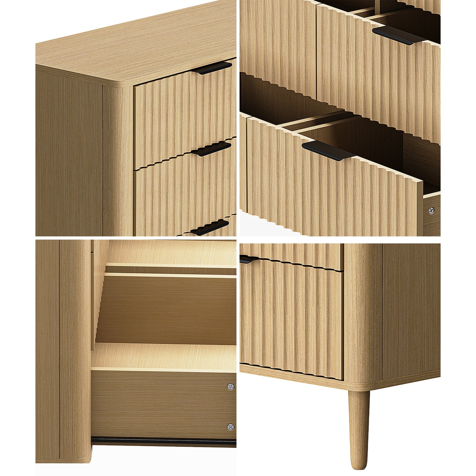 Oikiture 6 Chest of Drawers Storage Cabinet Dressers Lowboy Stripe Natural - Sunyee