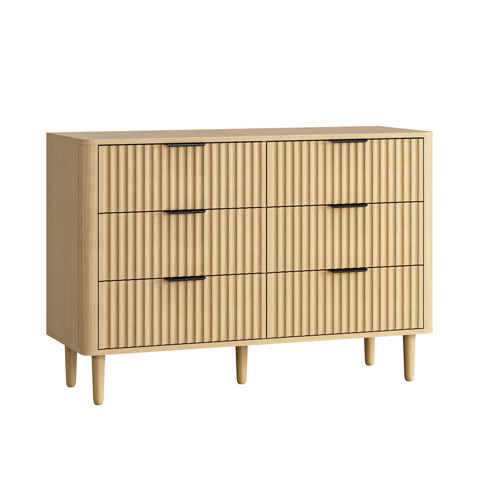 Oikiture 6 Chest of Drawers Storage Cabinet Dressers Lowboy Stripe Natural - Sunyee