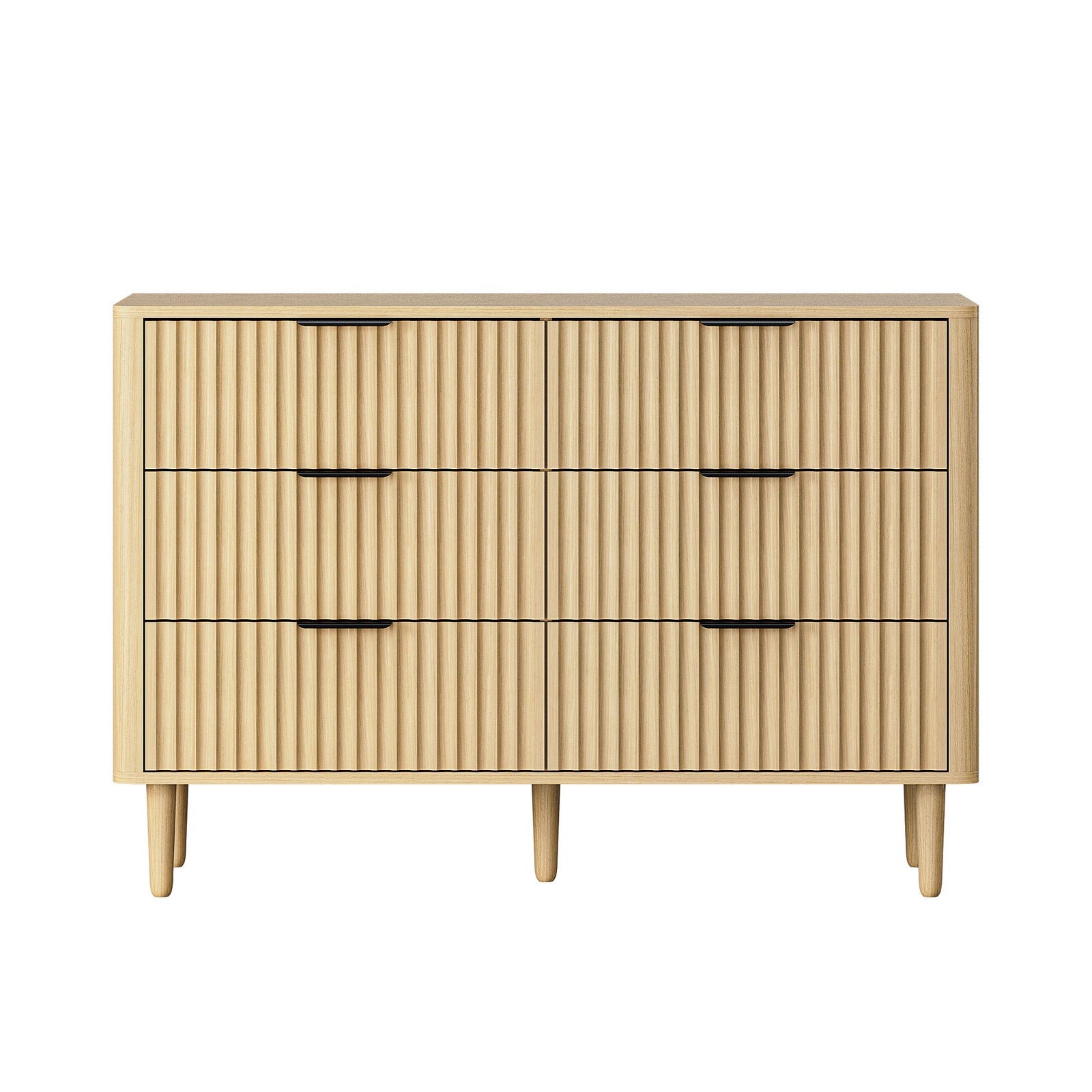 Oikiture 6 Chest of Drawers Storage Cabinet Dressers Lowboy Stripe Natural - Sunyee