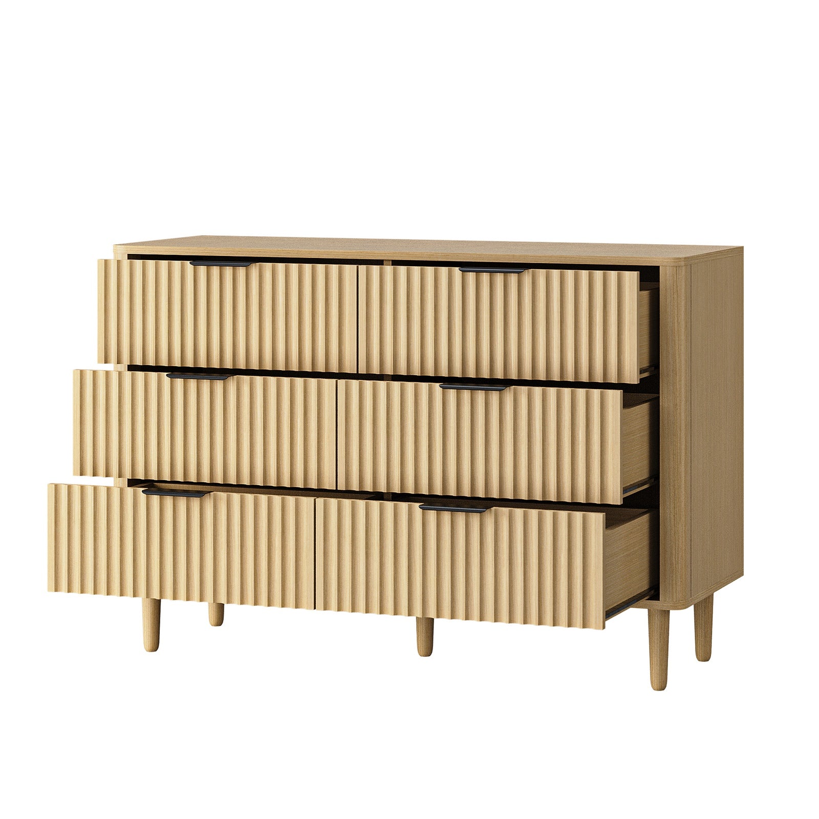 Oikiture 6 Chest of Drawers Storage Cabinet Dressers Lowboy Stripe Natural - Sunyee