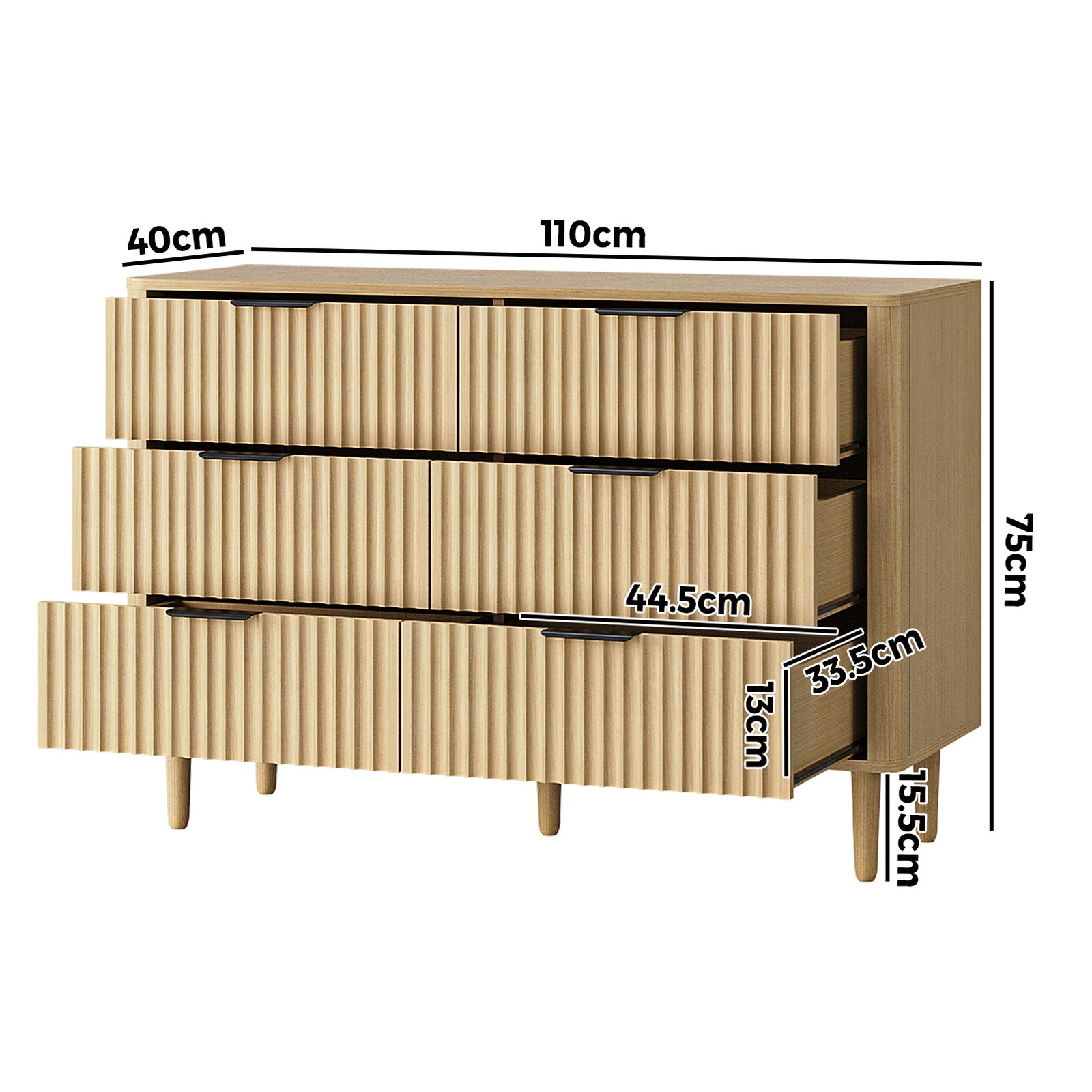 Oikiture 6 Chest of Drawers Storage Cabinet Dressers Lowboy Stripe Natural - Sunyee