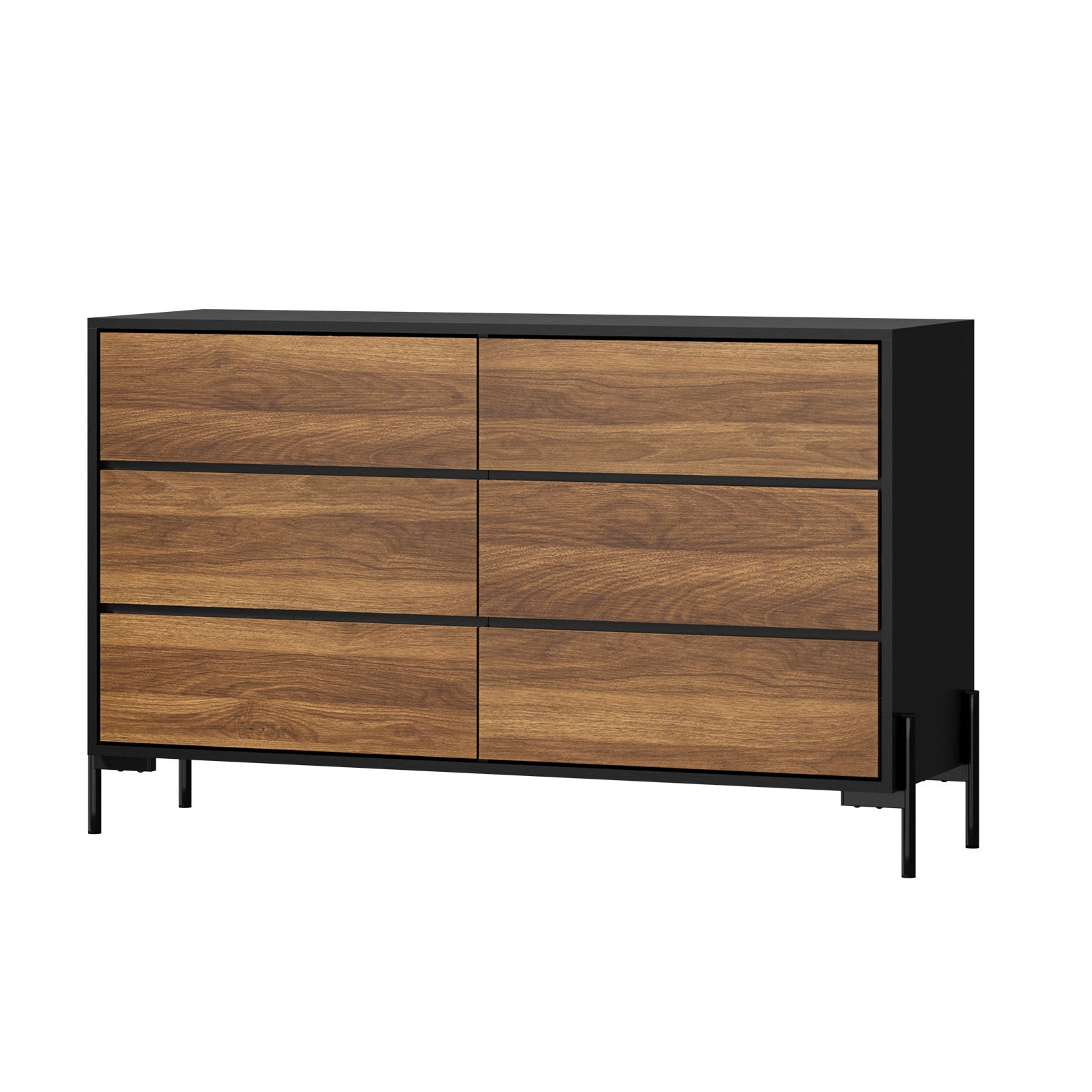 Oikiture 6 Chest of Drawers Cabinet Dresser Table Lowboy Storage Bedroom Walnut - Sunyee