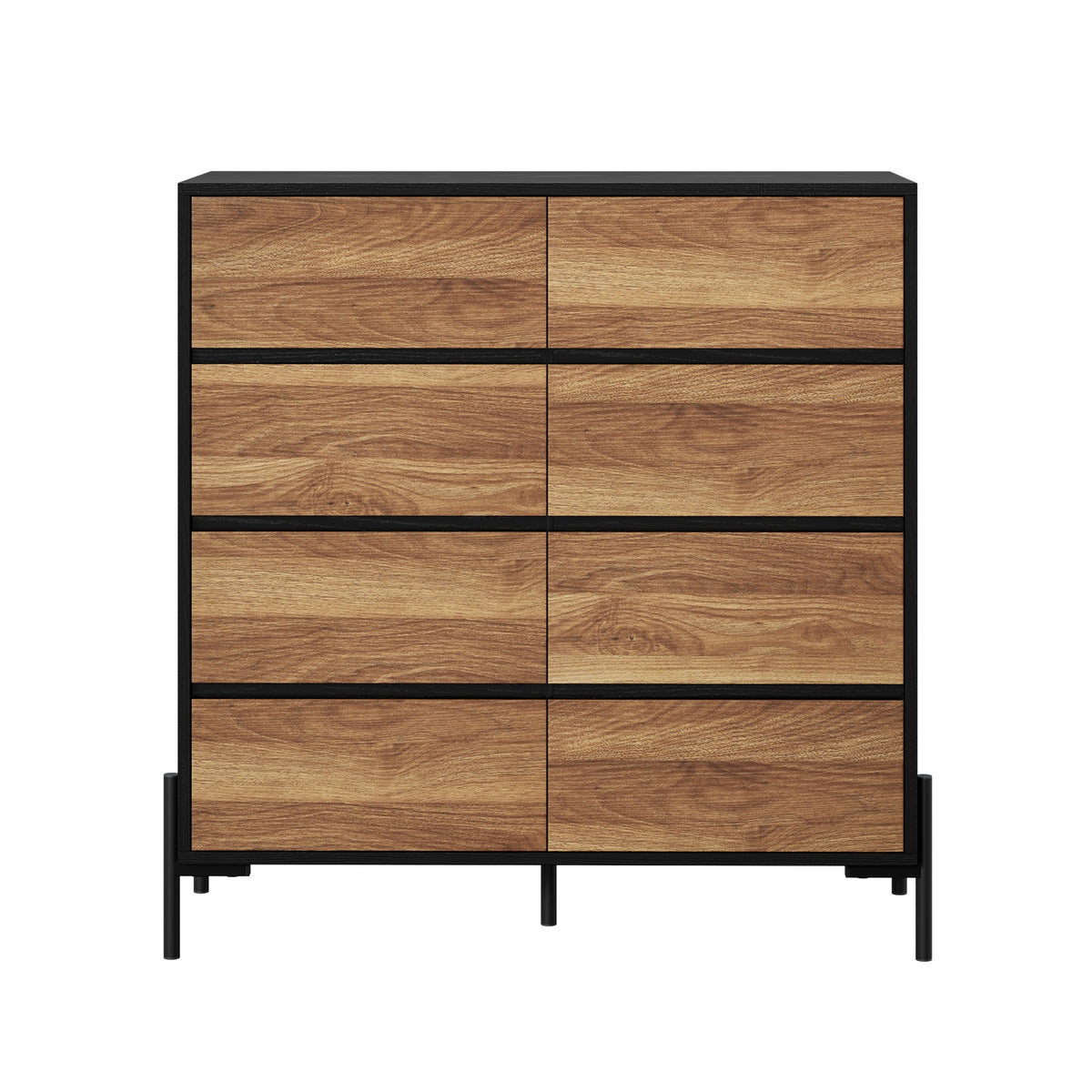 Oikiture 8 Drawer Chest Of Drawers Handle-Free Dresser Tallboy Storage Walnut