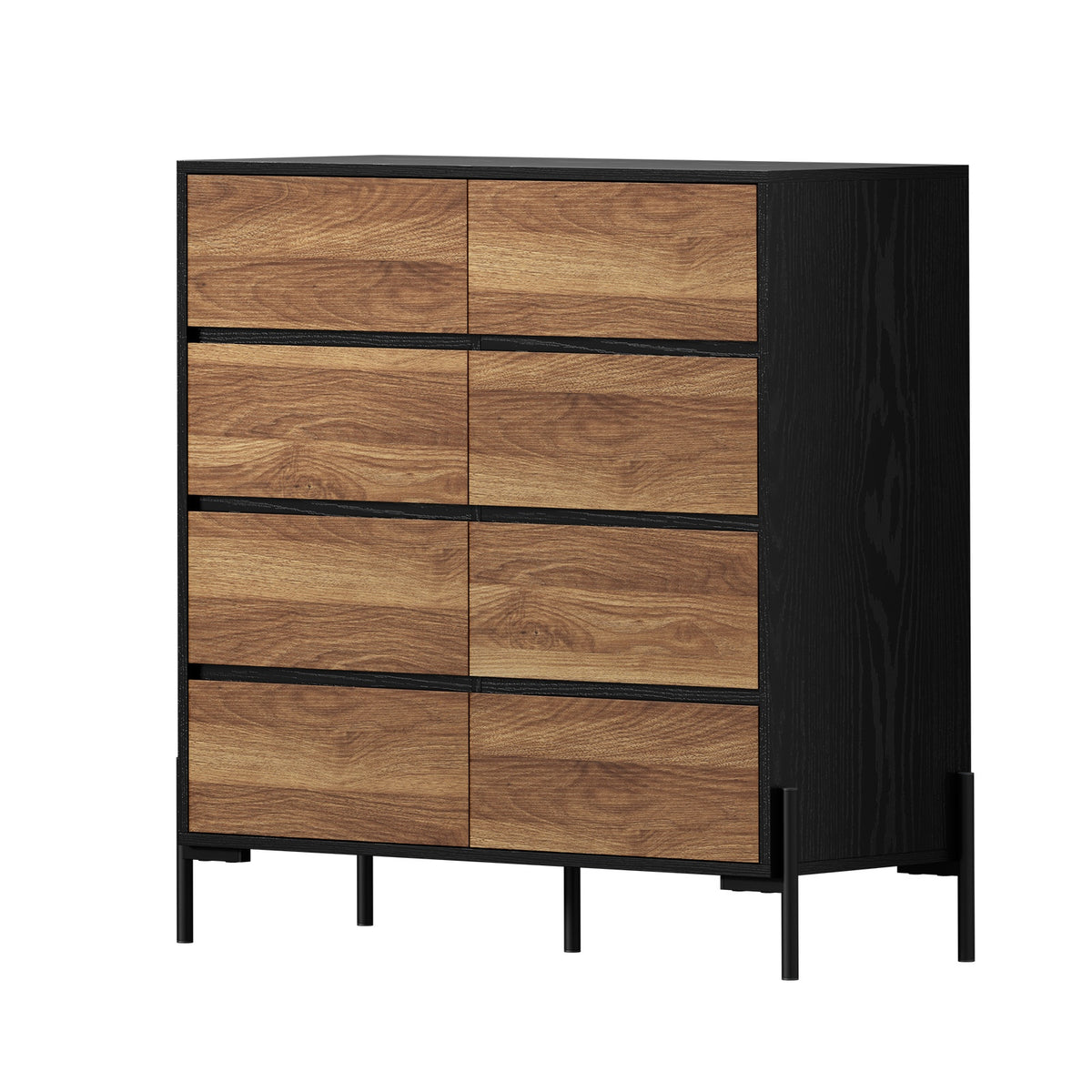 Oikiture 8 Drawer Chest Of Drawers Handle-Free Dresser Tallboy Storage Walnut