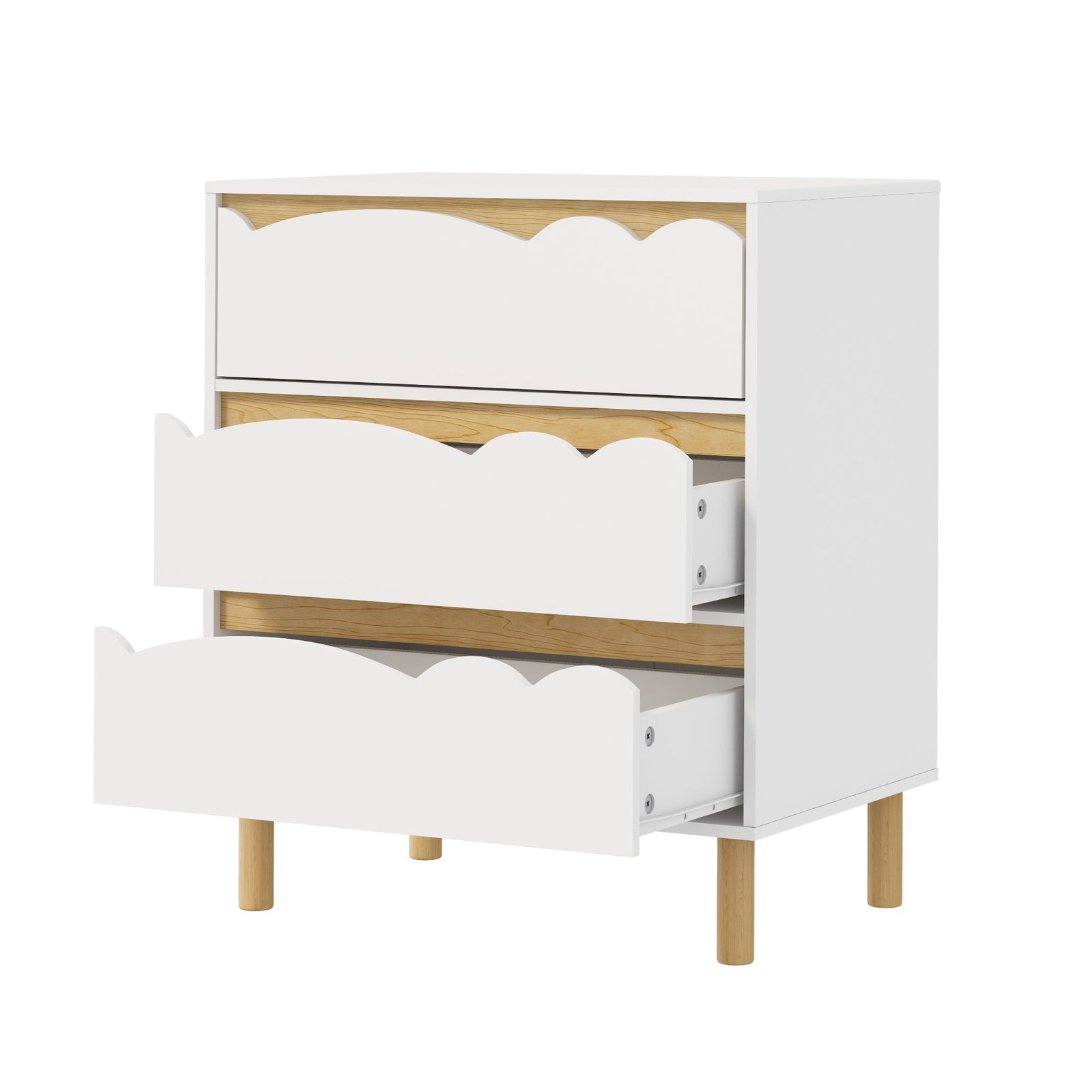 Oikiture 3 Chest Of Drawers Handle-free Dresser Kids Bedroom Storage White