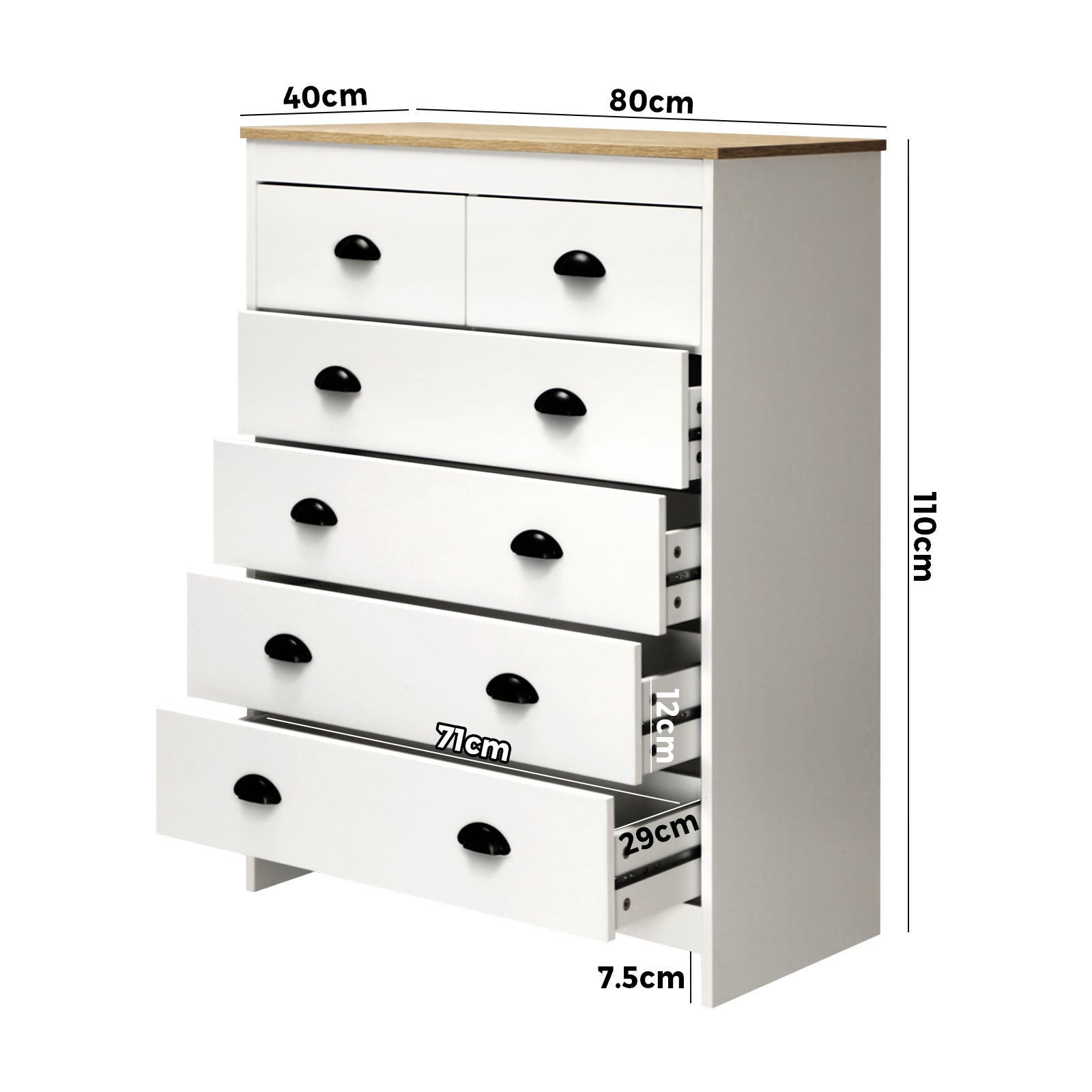 Oikiture Tallboy 6 Chest of Drawers Dresser Table Storage Cabinet Bedroom - Sunyee