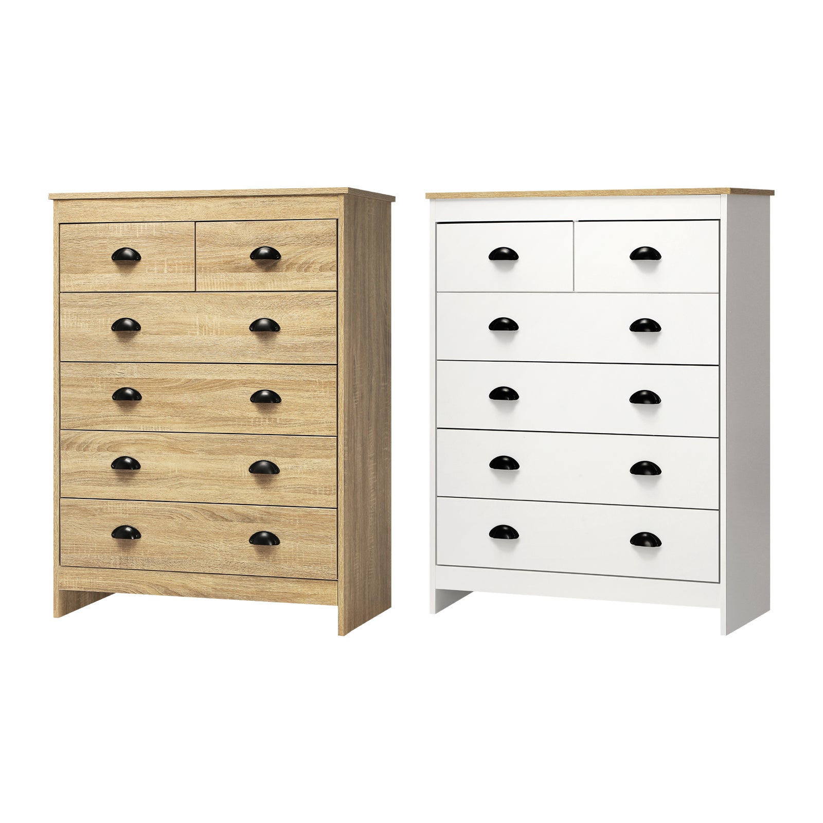 Oikiture Tallboy 6 Chest of Drawers Dresser Table Storage Cabinet Bedroom - Sunyee