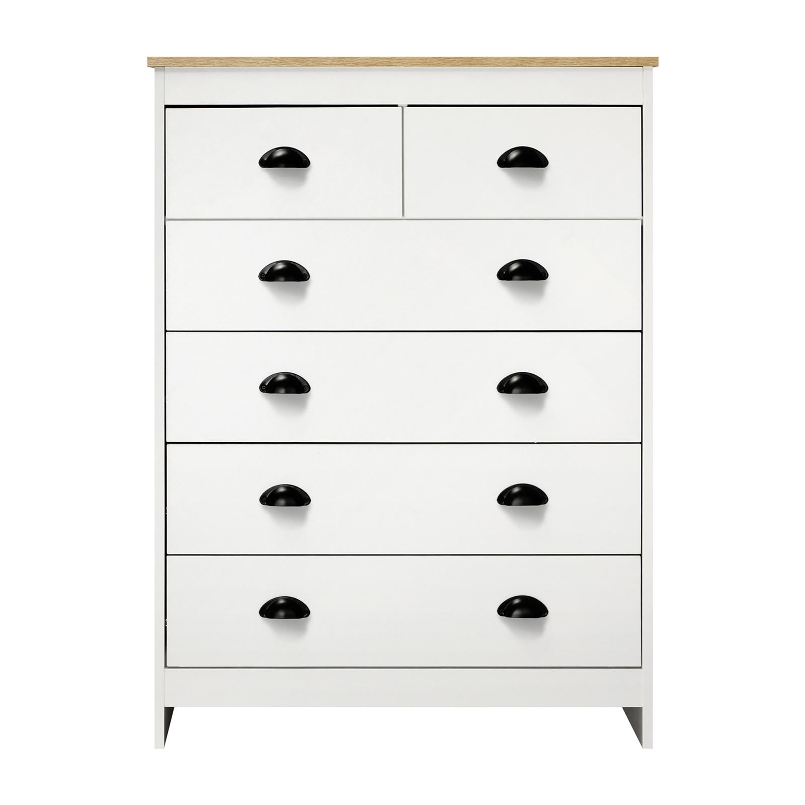 Oikiture White Chest of Drawers 6 Drawer Dresser Table Tallboy Storage Cabinet - Sunyee