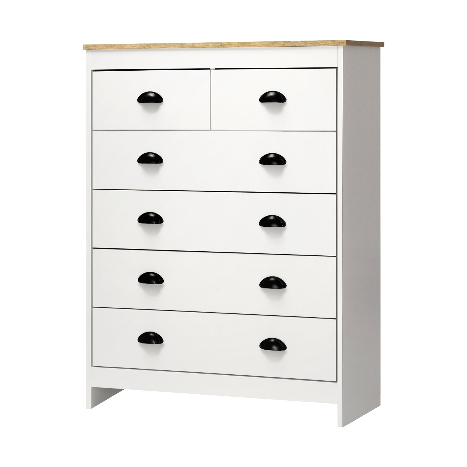 Oikiture White Chest of Drawers 6 Drawer Dresser Table Tallboy Storage Cabinet - Sunyee