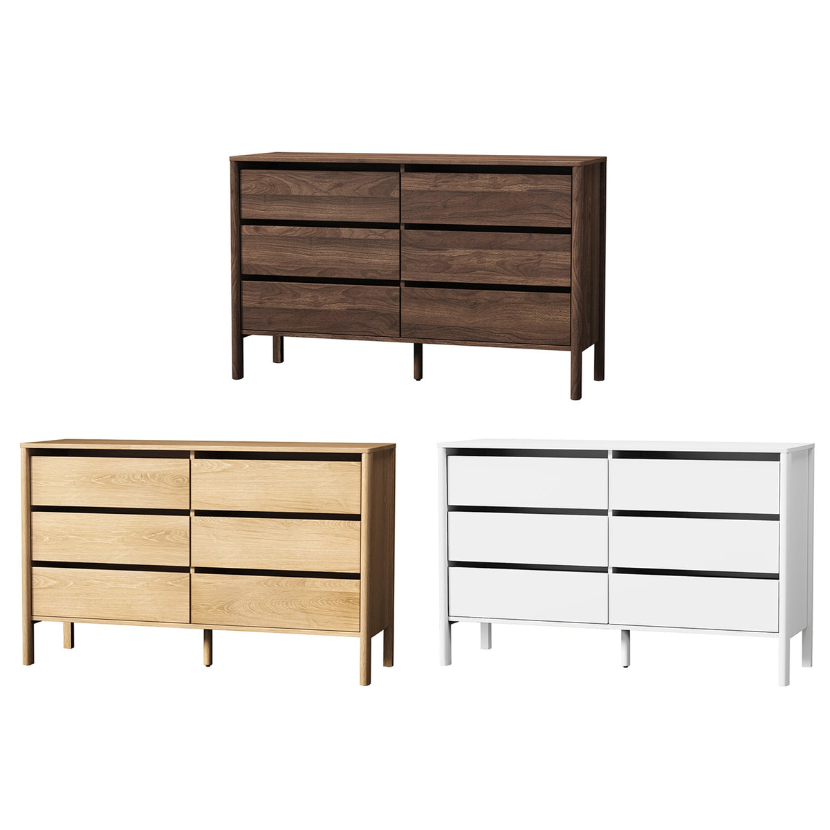 Oikiture 6 Chest Of Drawers Dresser Lowboy Storage Handle-Free Bedroom