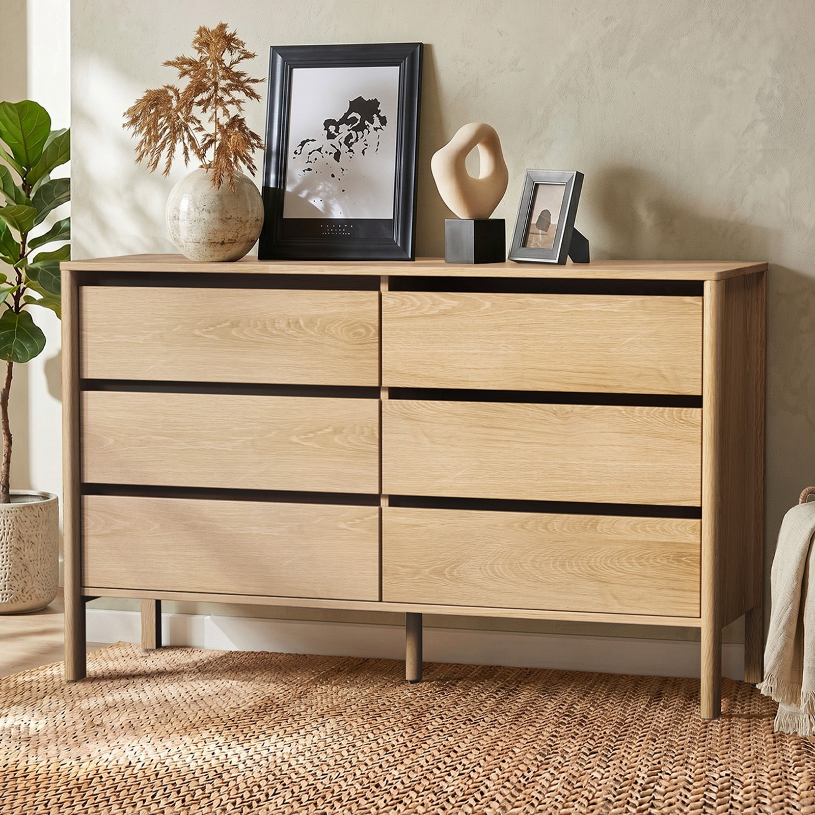 Oikiture 6 Chest Of Drawers Dresser Lowboy Storage Handle-Free Bedroom