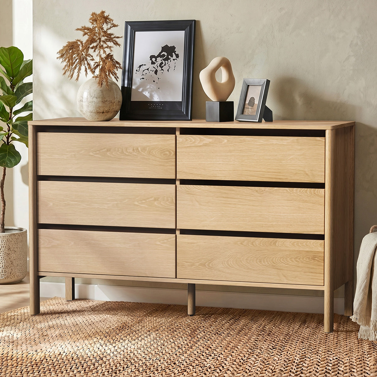 Oikiture 6 Chest Of Drawers Dresser Lowboy Storage Handle-Free Bedroom