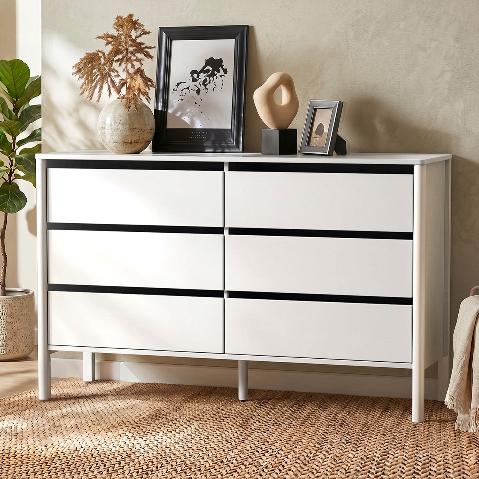 Oikiture 6 Chest Of Drawers Dresser Lowboy Storage Handle-Free Bedroom