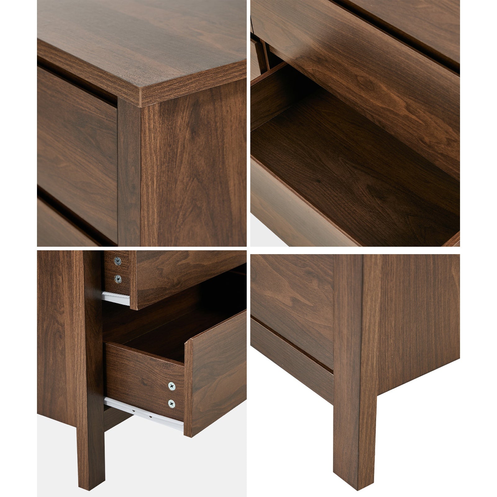 Oikiture 6 Chest Of Drawer Lowboy Dresser Storage Handle-Free Bedroom Walnut