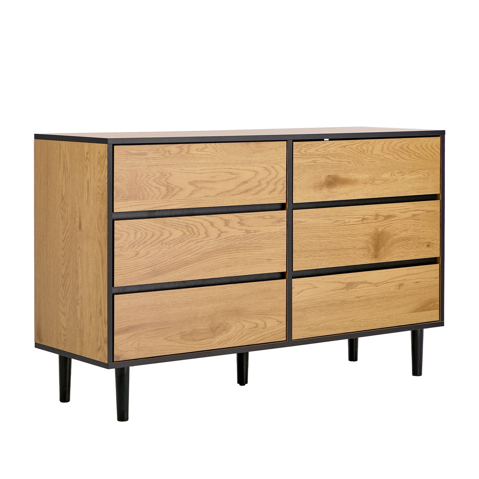 Oikiture 6 Chest of Drawers Lowboy Storage Dresser Hallway Bedroom Natural