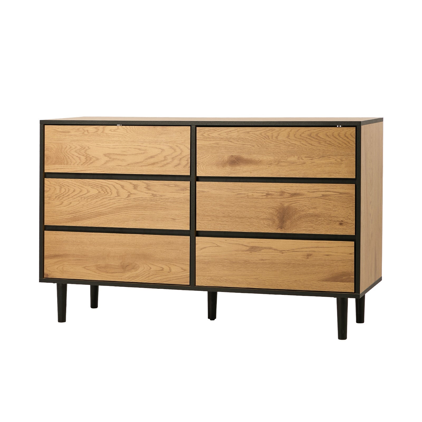 Oikiture 6 Chest of Drawers Lowboy Storage Dresser Hallway Bedroom Natural