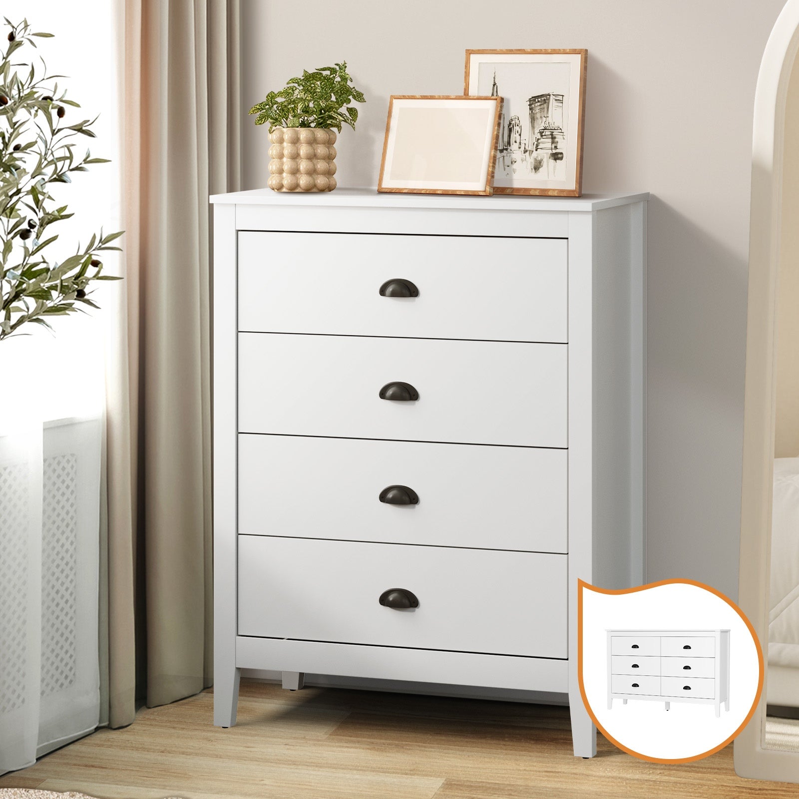 Oikiture Chest of Drawers Dresser Storage Cabinet Tallboy White Vintage - Sunyee