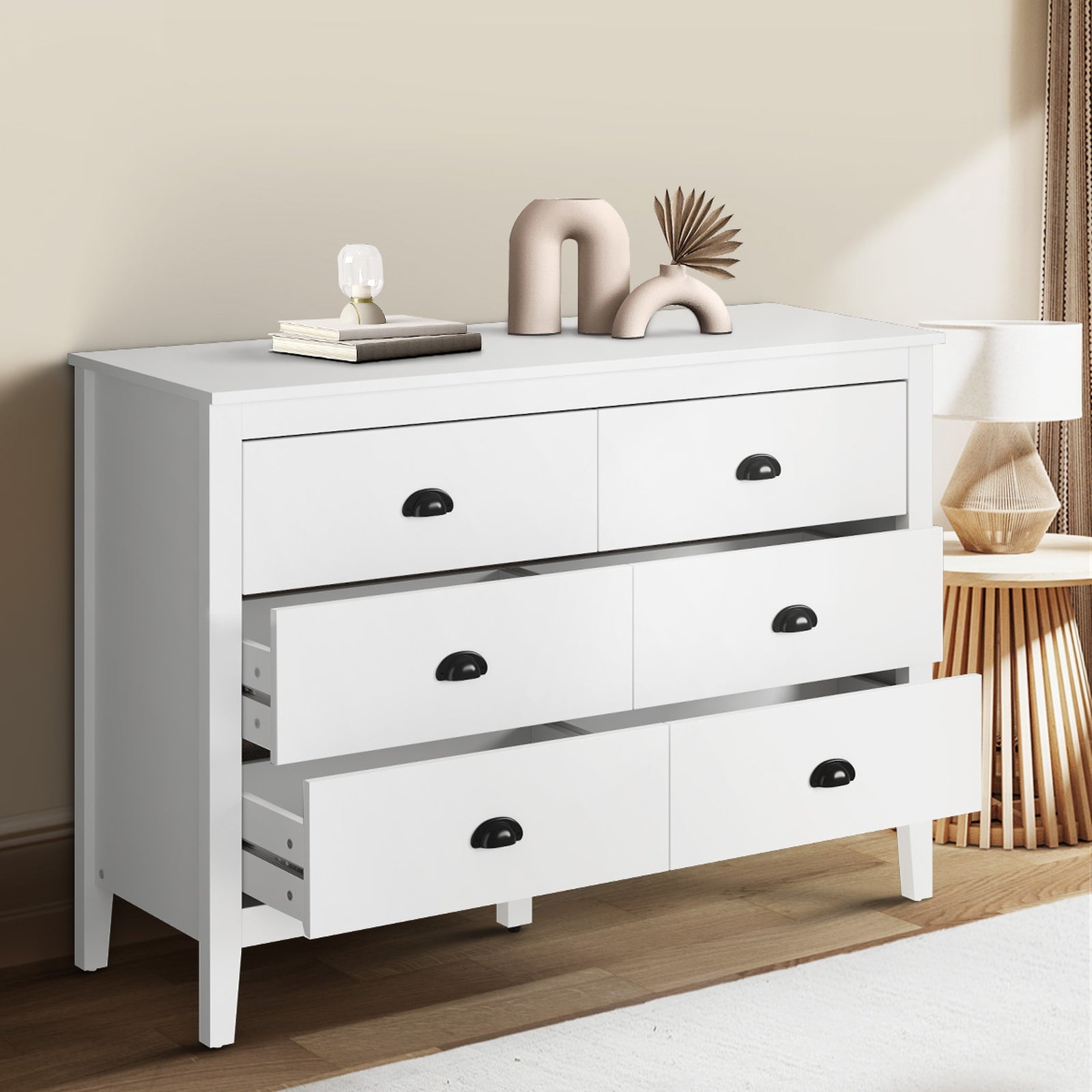 Oikiture Chest of Drawers Dresser Storage Cabinet Tallboy White Vintage - Sunyee