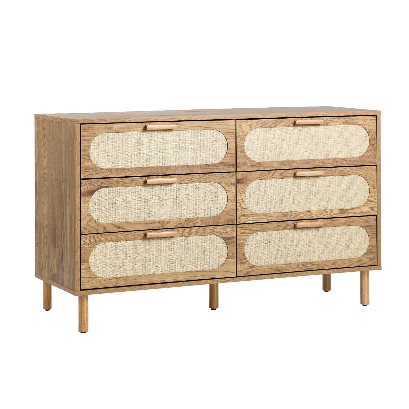 Oikiture 6 Chest of Drawers Lowboy Storage Cabinet Dresser Entryway Natural