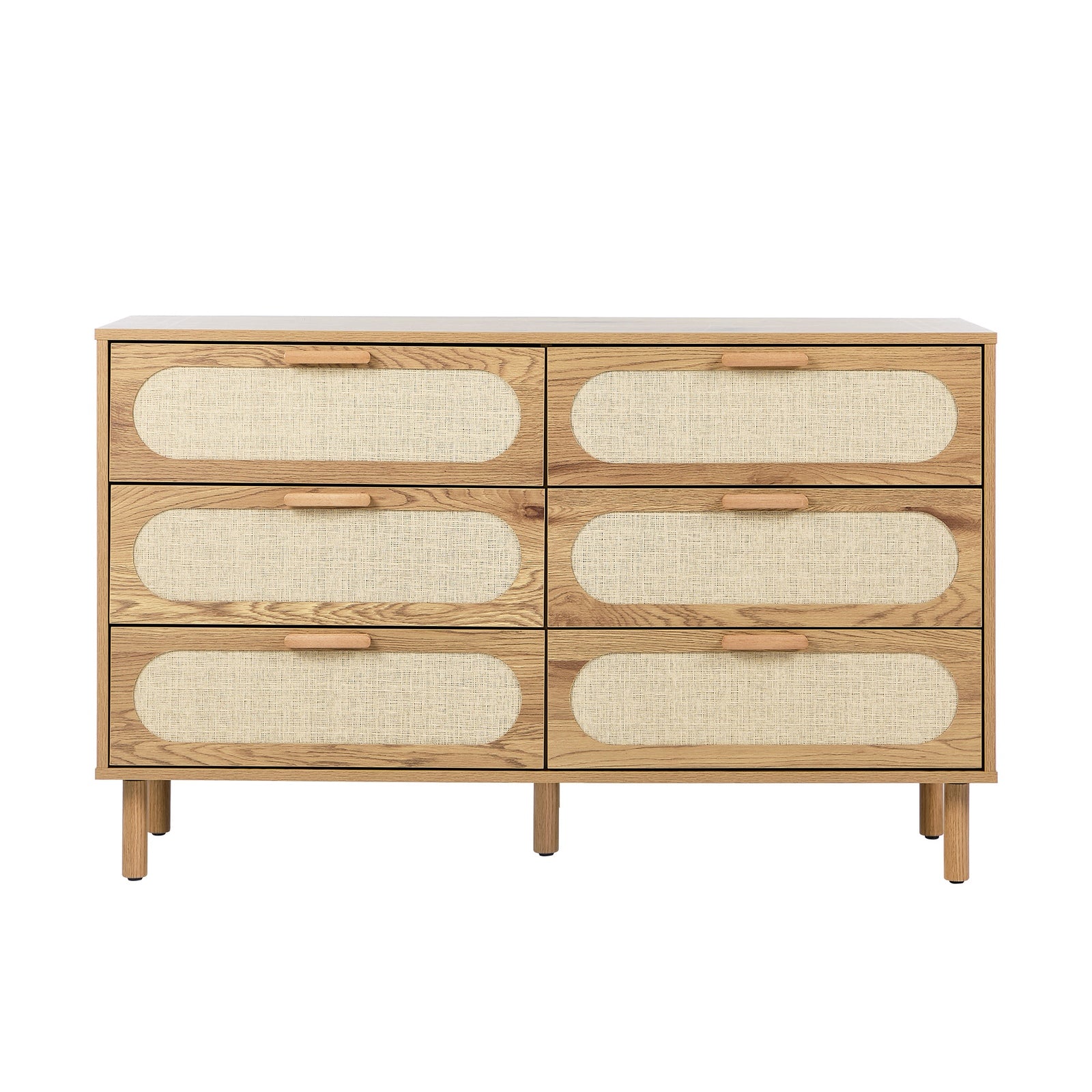 Oikiture 6 Chest of Drawers Lowboy Storage Cabinet Dresser Entryway Natural
